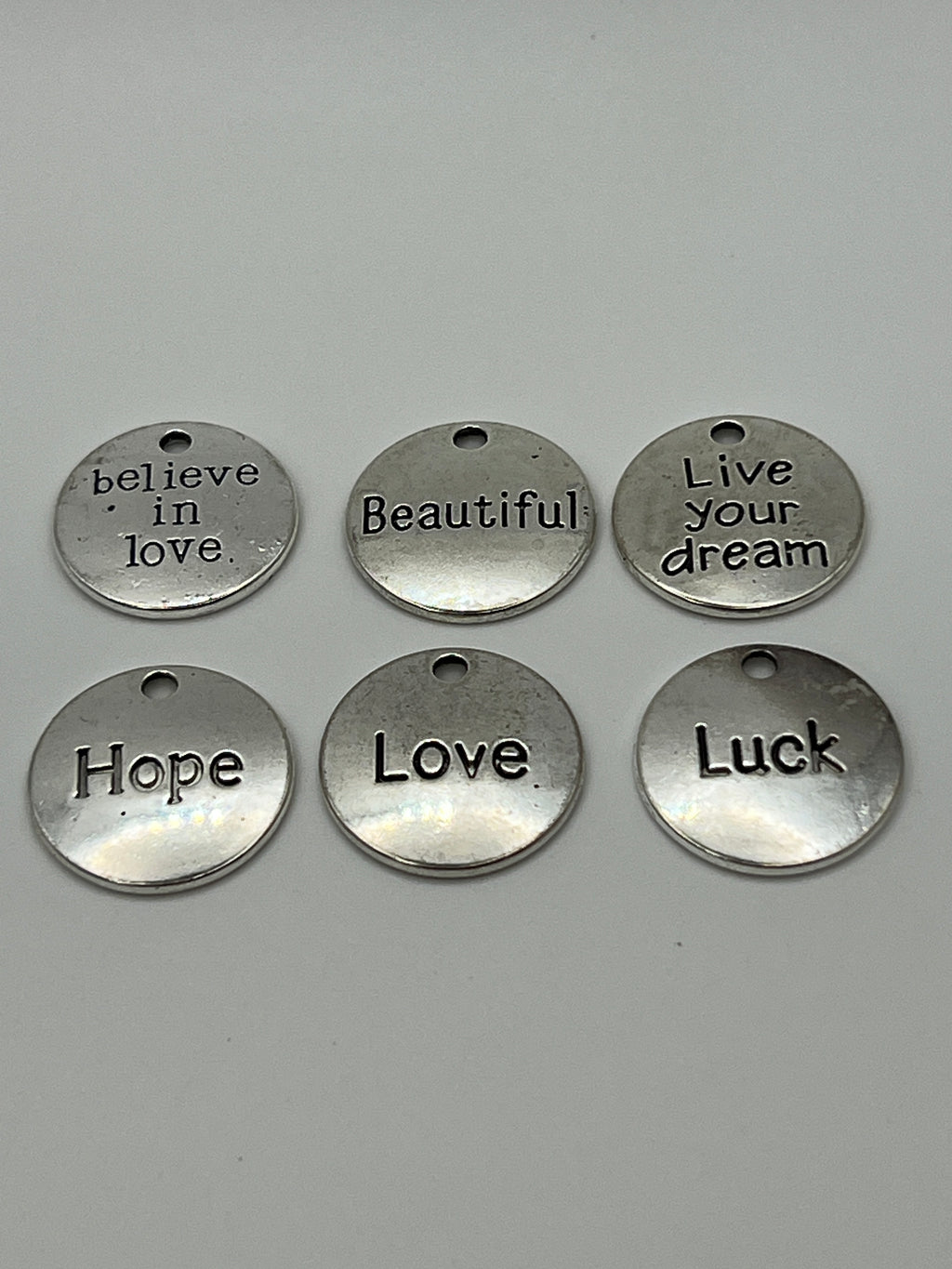 30 pc. Tibetan Style Flat Round Inspirational Word Pendants