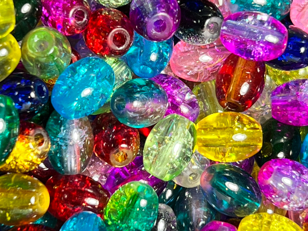 25 13X10mm Crackle Glass Barrel Beads Mixed Colors