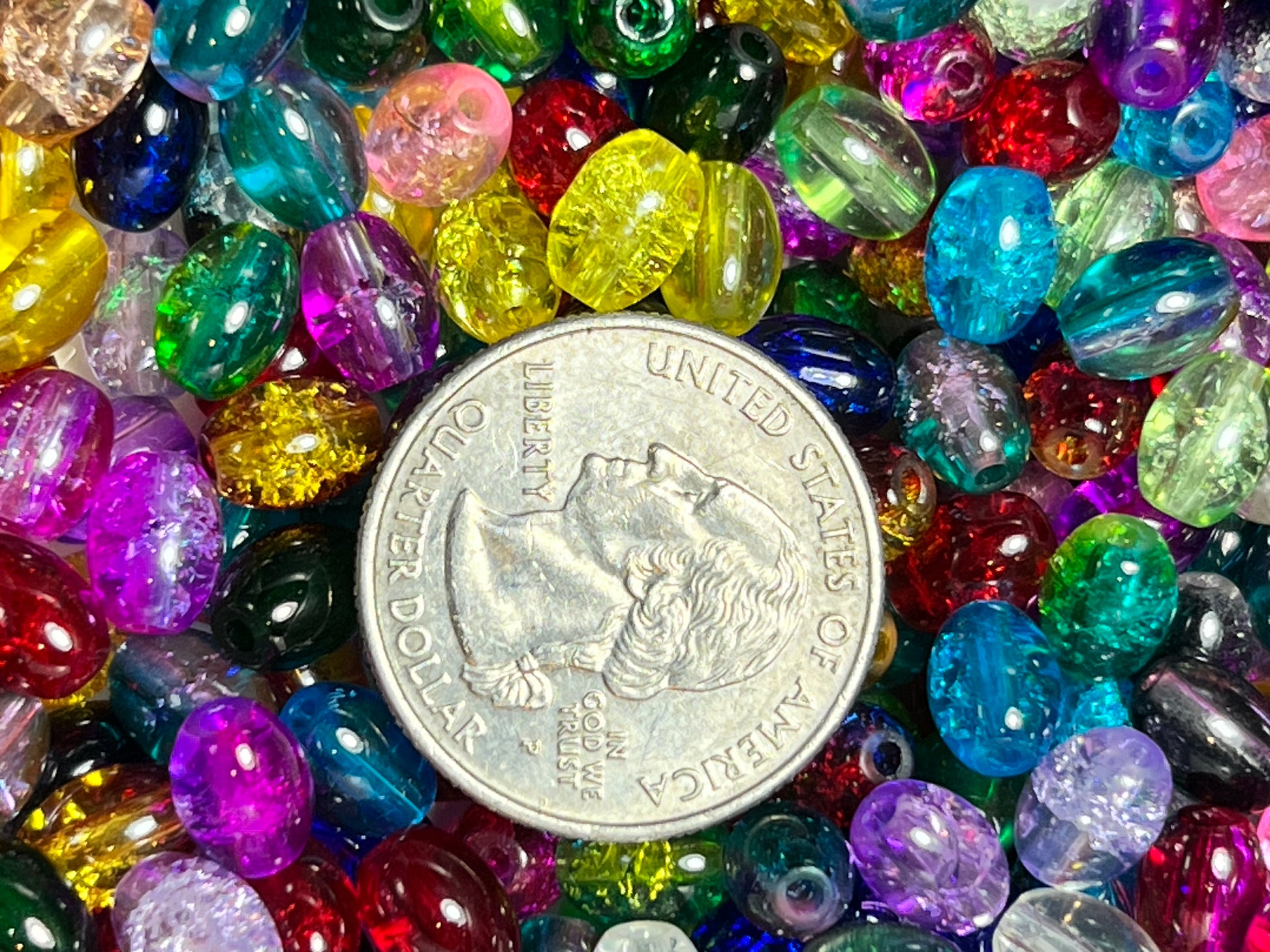 25 13X10mm Crackle Glass Barrel Beads Mixed Colors