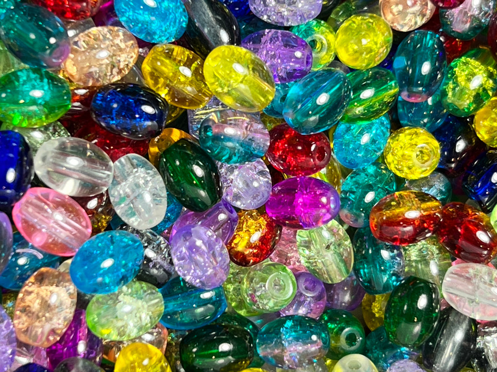 25 13X10mm Crackle Glass Barrel Beads Mixed Colors