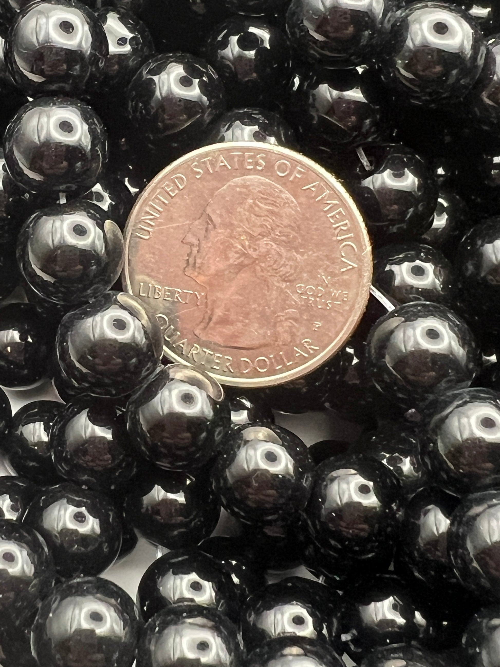 10mm Black Glass Pearl Beads - 35 Beads