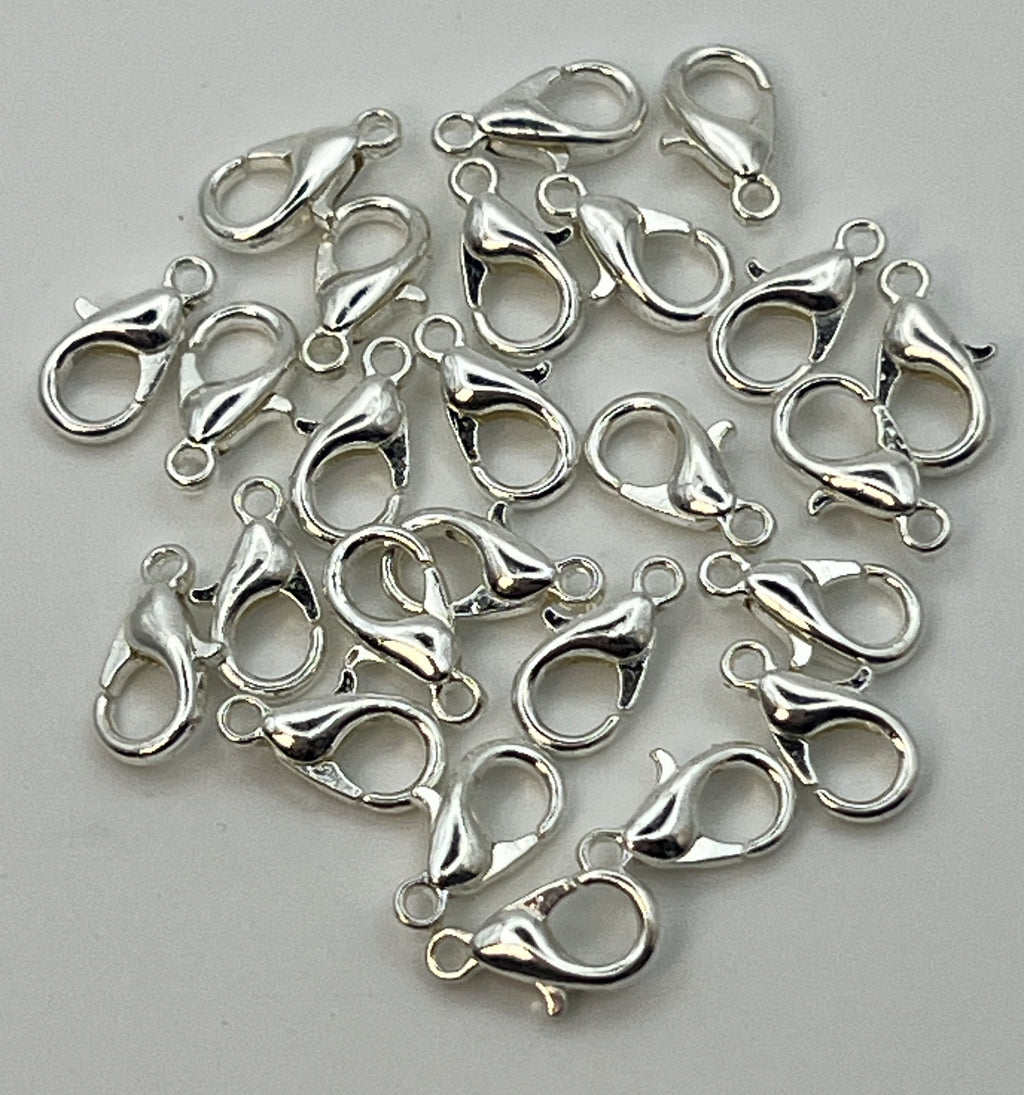 10x6mm Alloy Silvertone Lobster Claw Clasps - 20 pc.