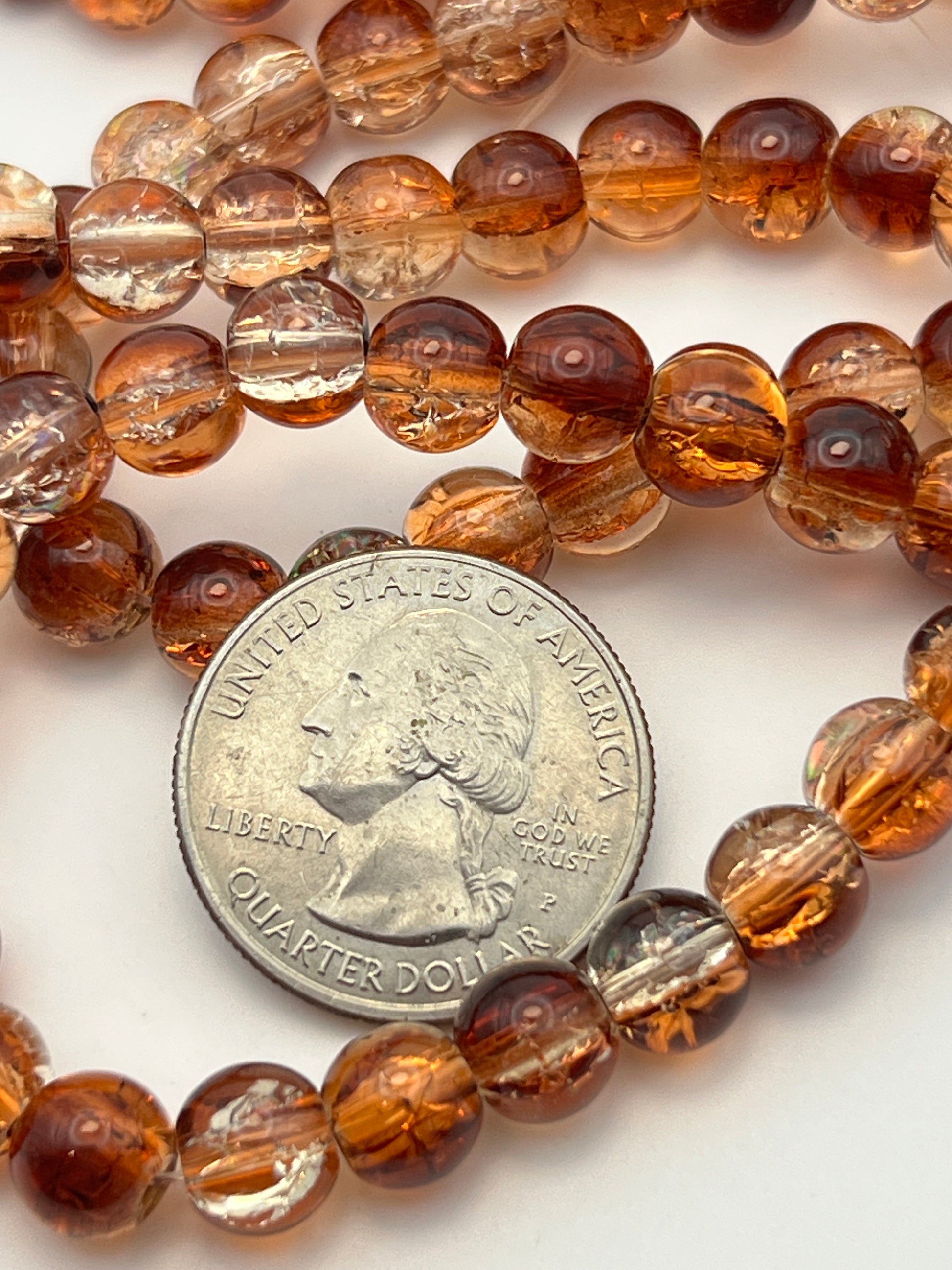 8mm Multi-Tone Crackle Glass Beads in Chocolate Sparkle - 50 Beads