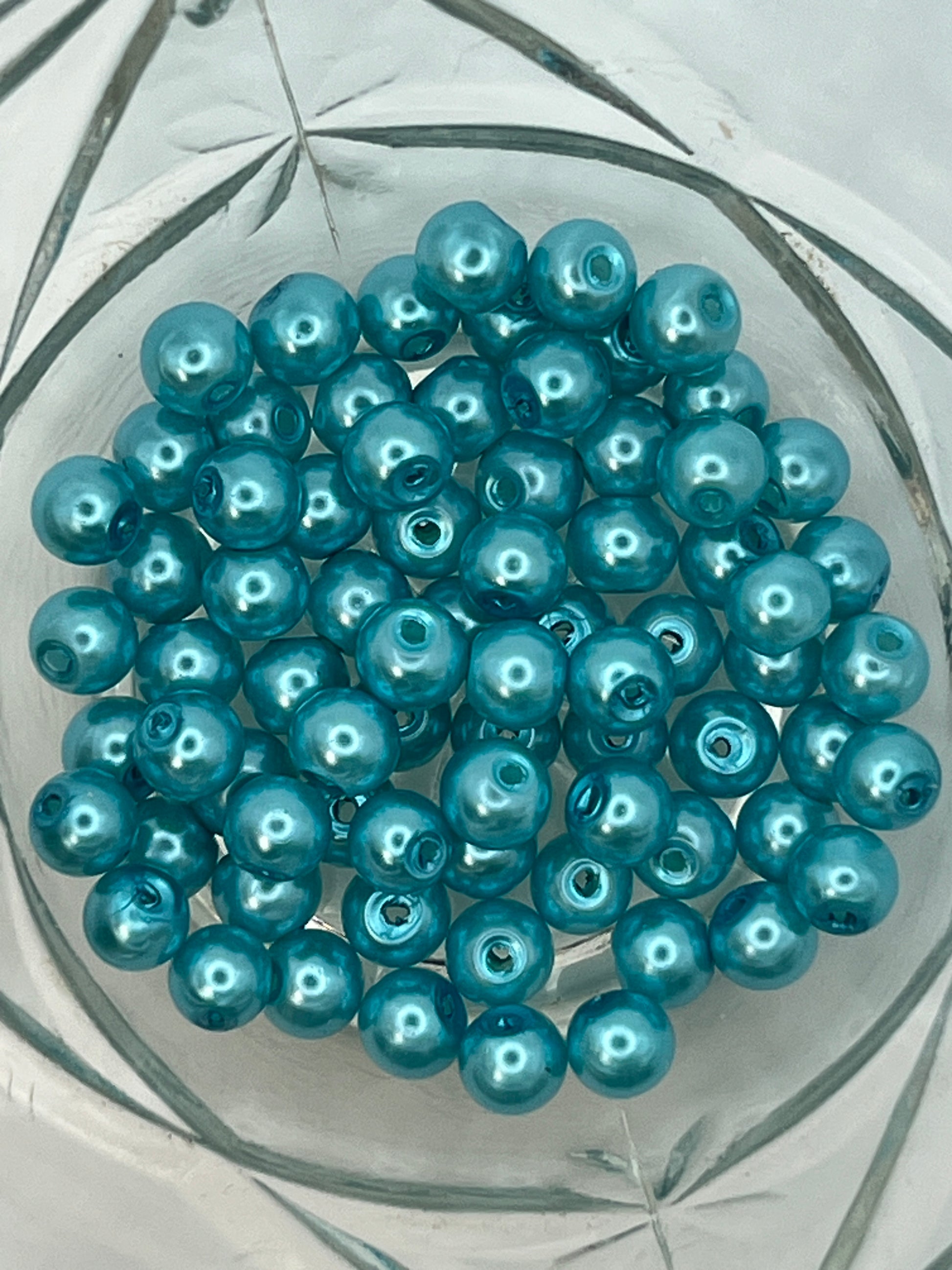 6mm Turquoise Glass Pearl Beads - 75 Beads