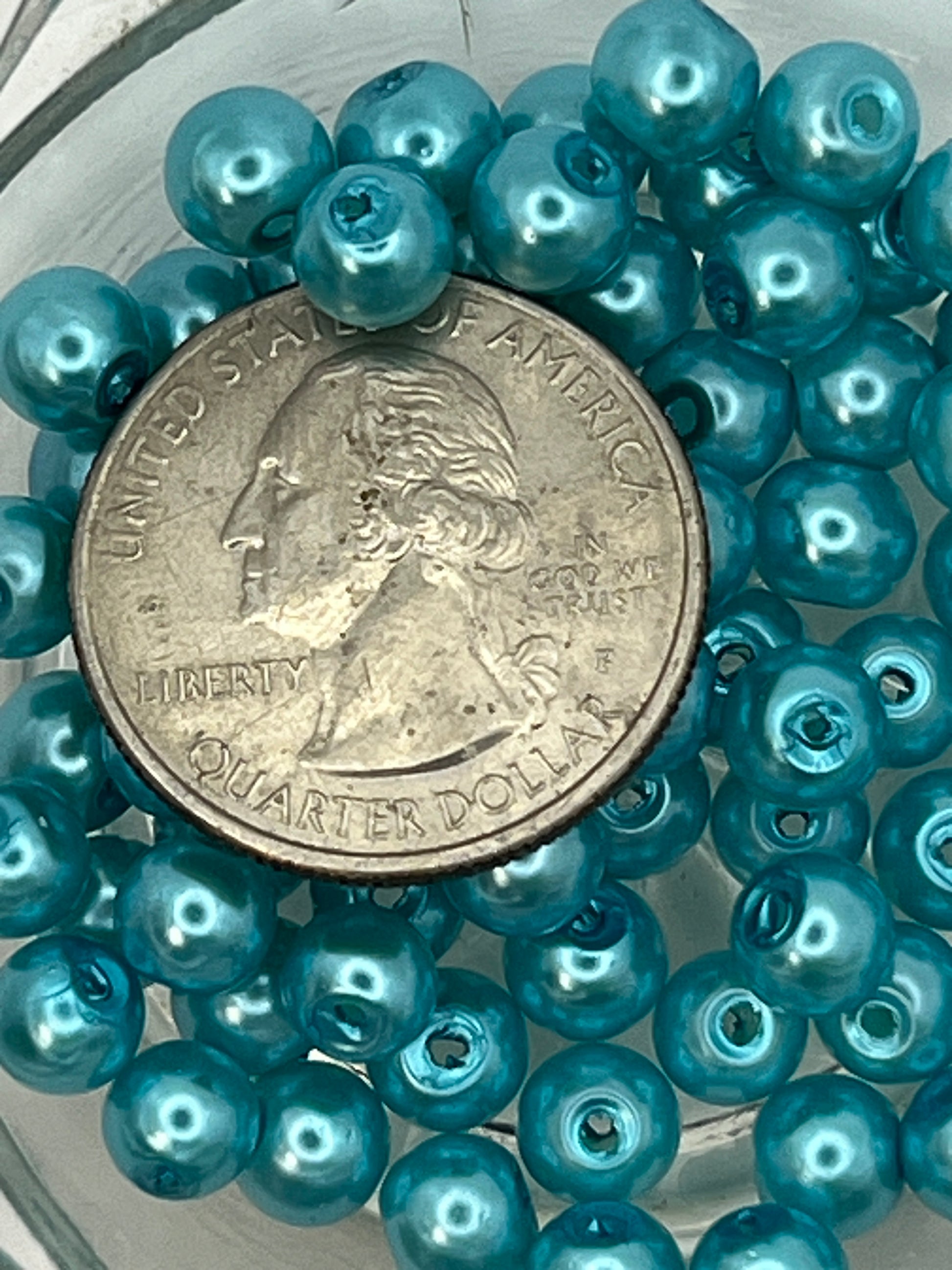 6mm Turquoise Glass Pearl Beads - 75 Beads
