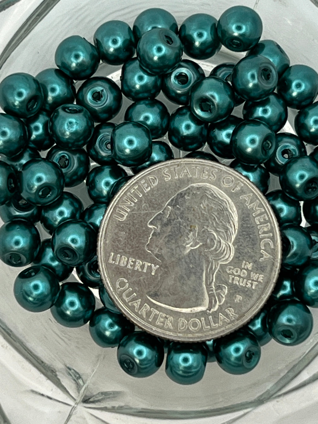 6mm Teal Glass Pearl Beads - 75 Beads