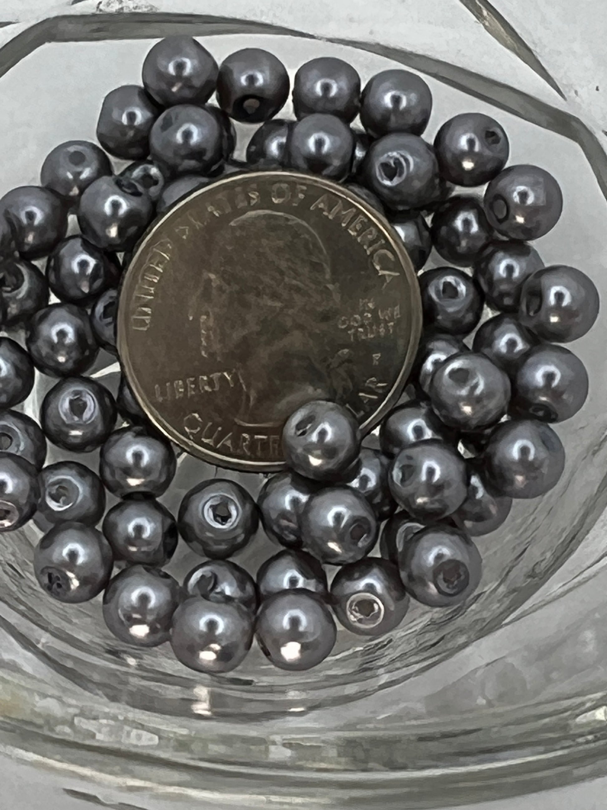 6mm Glass Pearl Beads - Slate Gray - 75 Beads
