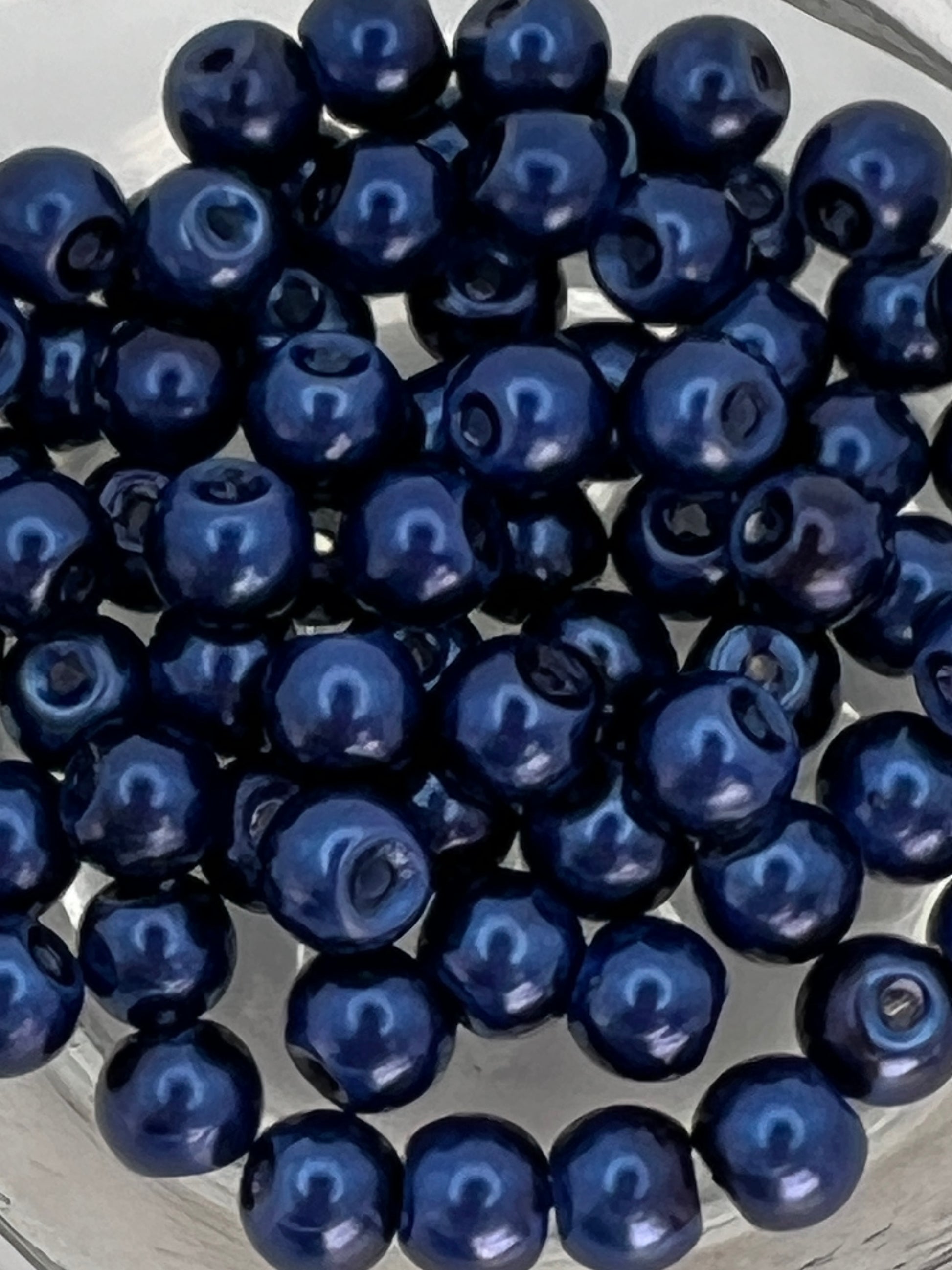 6mm Glass Pearl Beads - Steel Blue - 75 Beads