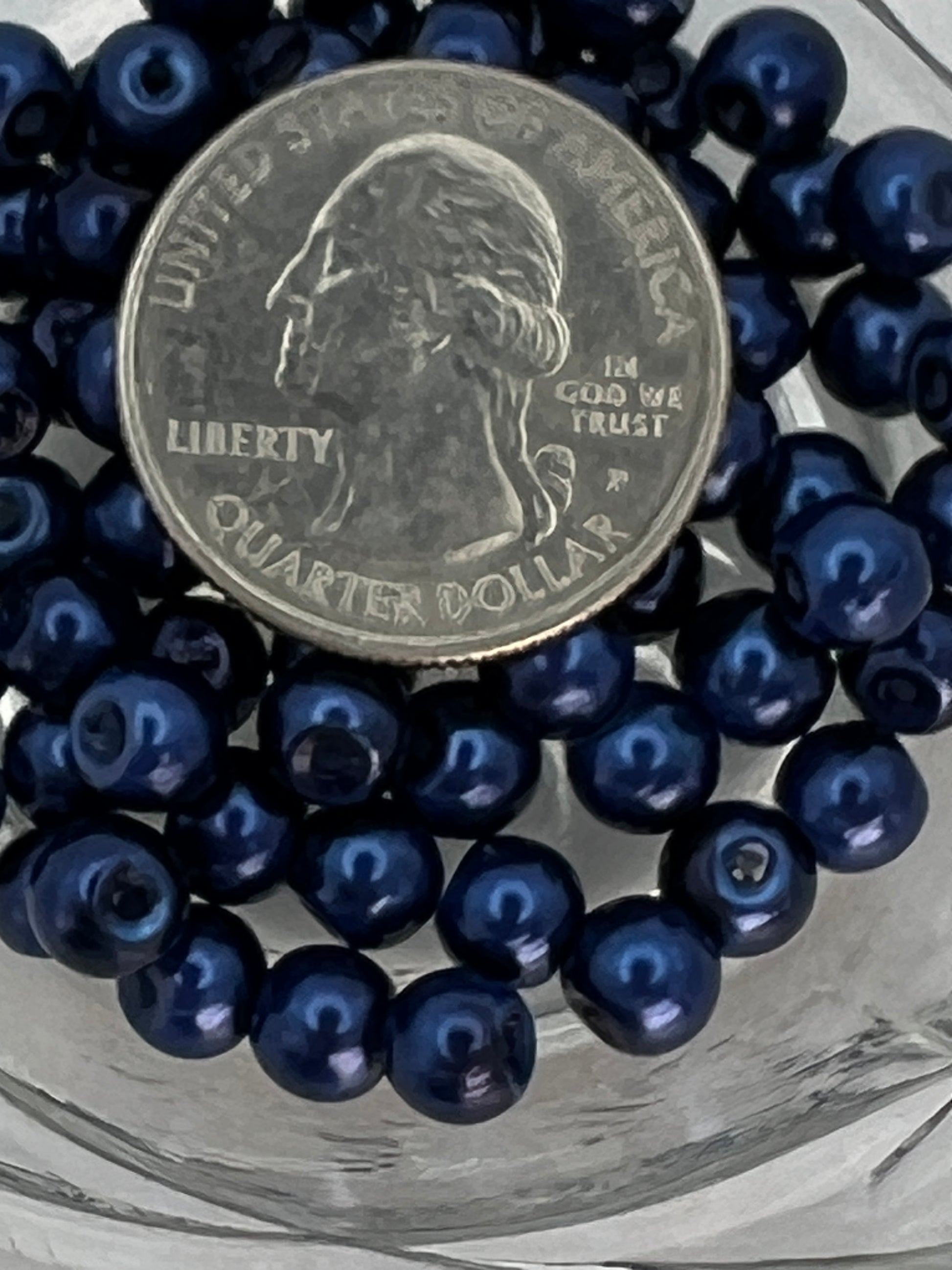 6mm Glass Pearl Beads - Steel Blue - 75 Beads