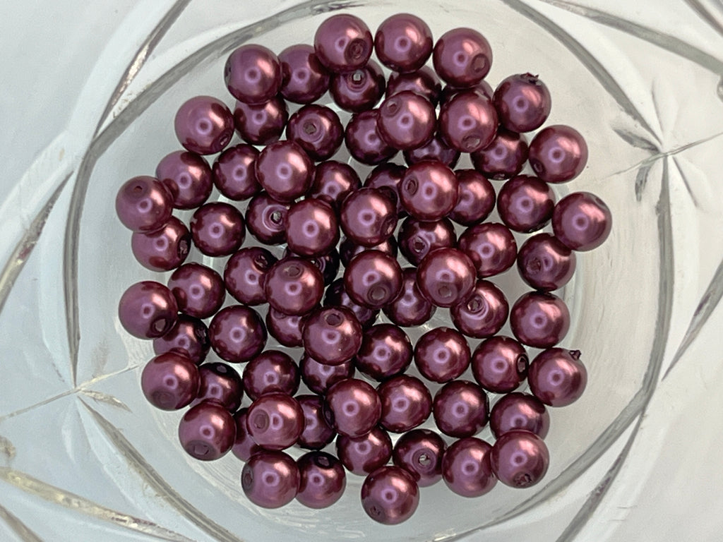 6mm Glass Pearl Beads in Violet Red - 75 Beads