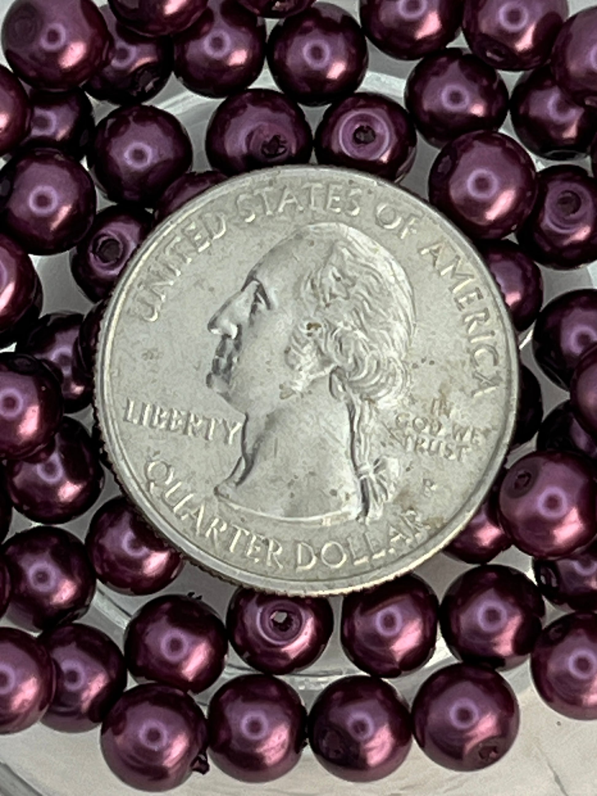 6mm Glass Pearl Beads in Violet Red - 75 Beads