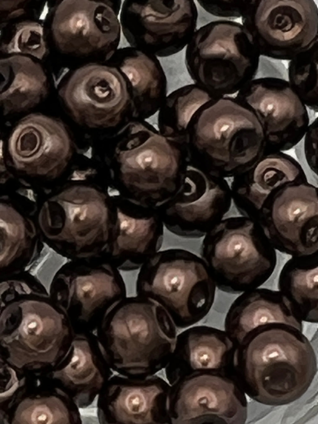 6mm saddle brown glass pearl beads, 75 beads per bag.