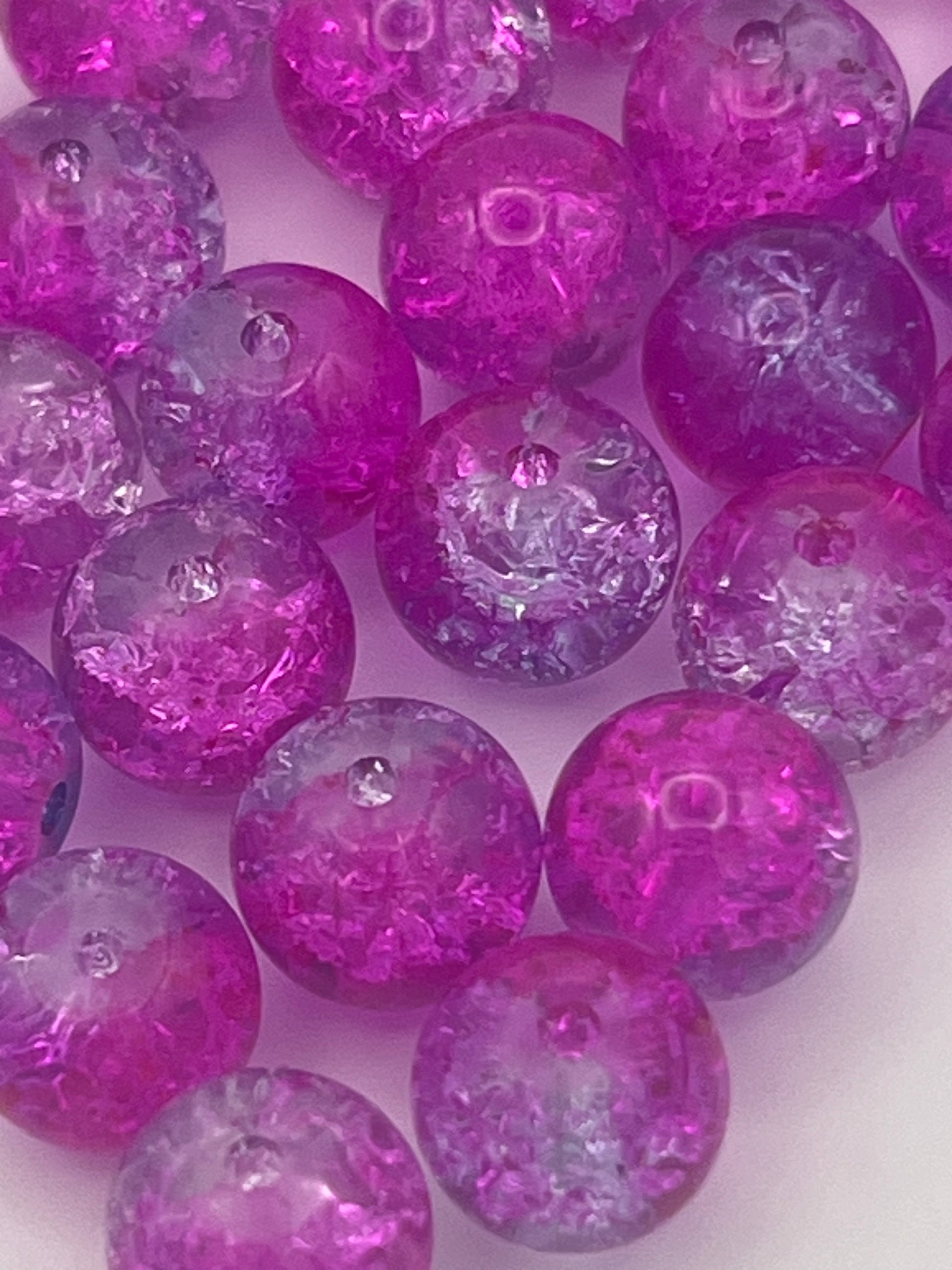 35 10mm Two-Tone Crackle Glass Beads Magenta