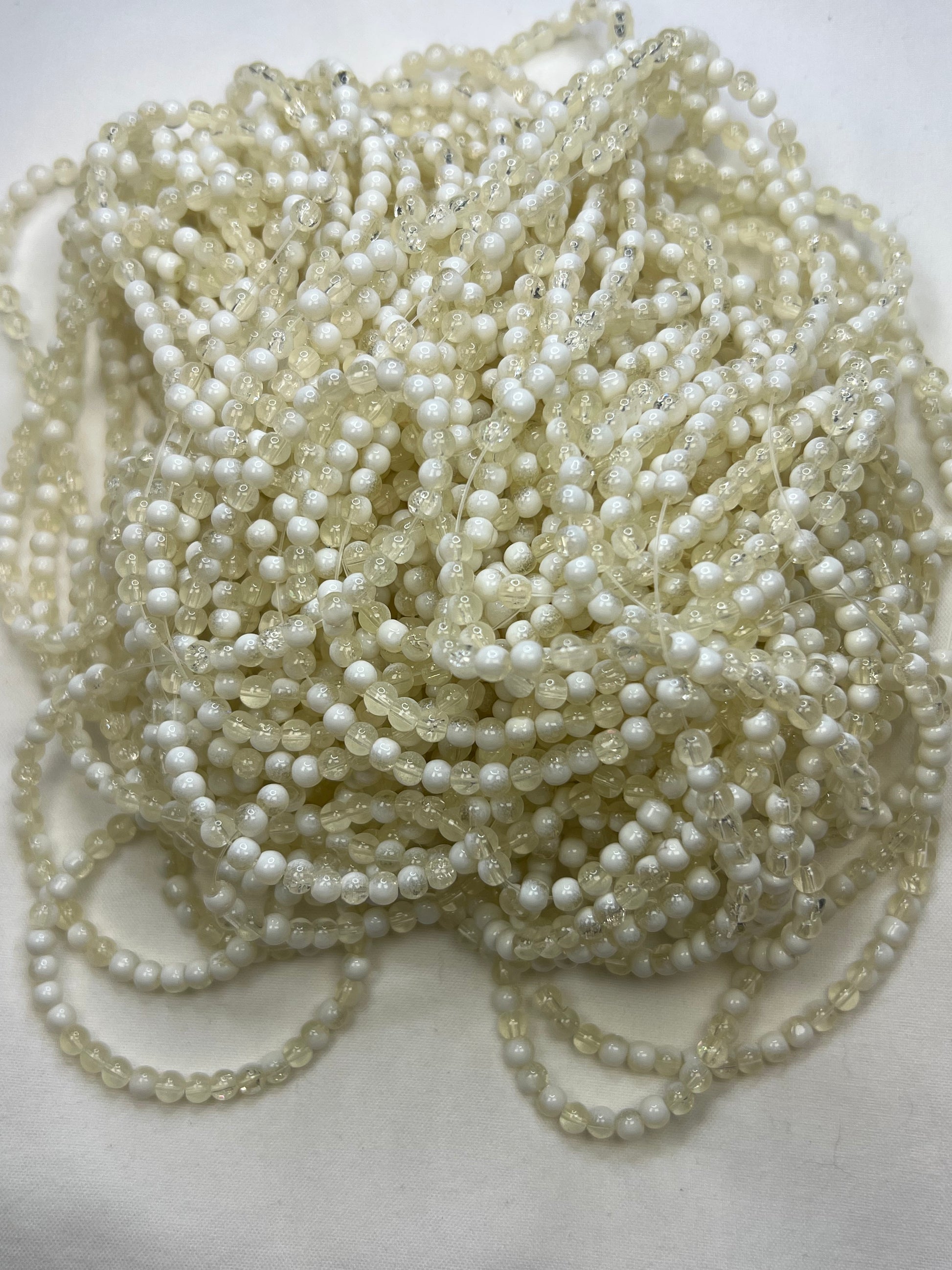 50 4.5mm Two-Tone Crackle Glass Beads Papaya Whip & White
