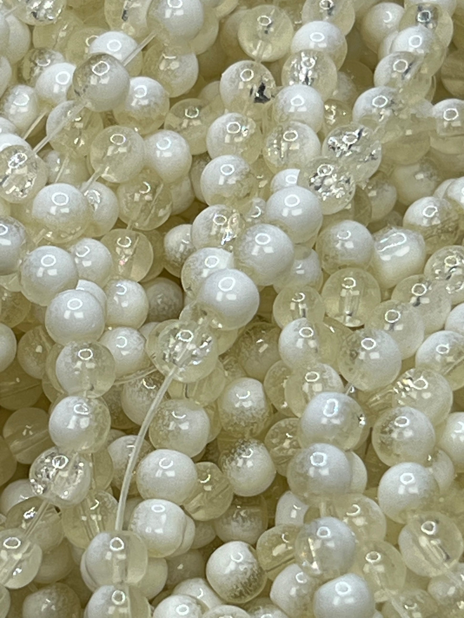 50 4.5mm Two-Tone Crackle Glass Beads Papaya Whip & White