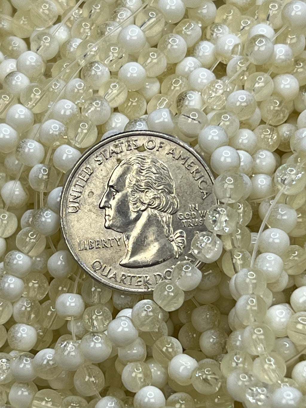 50 4.5mm Two-Tone Crackle Glass Beads Papaya Whip & White