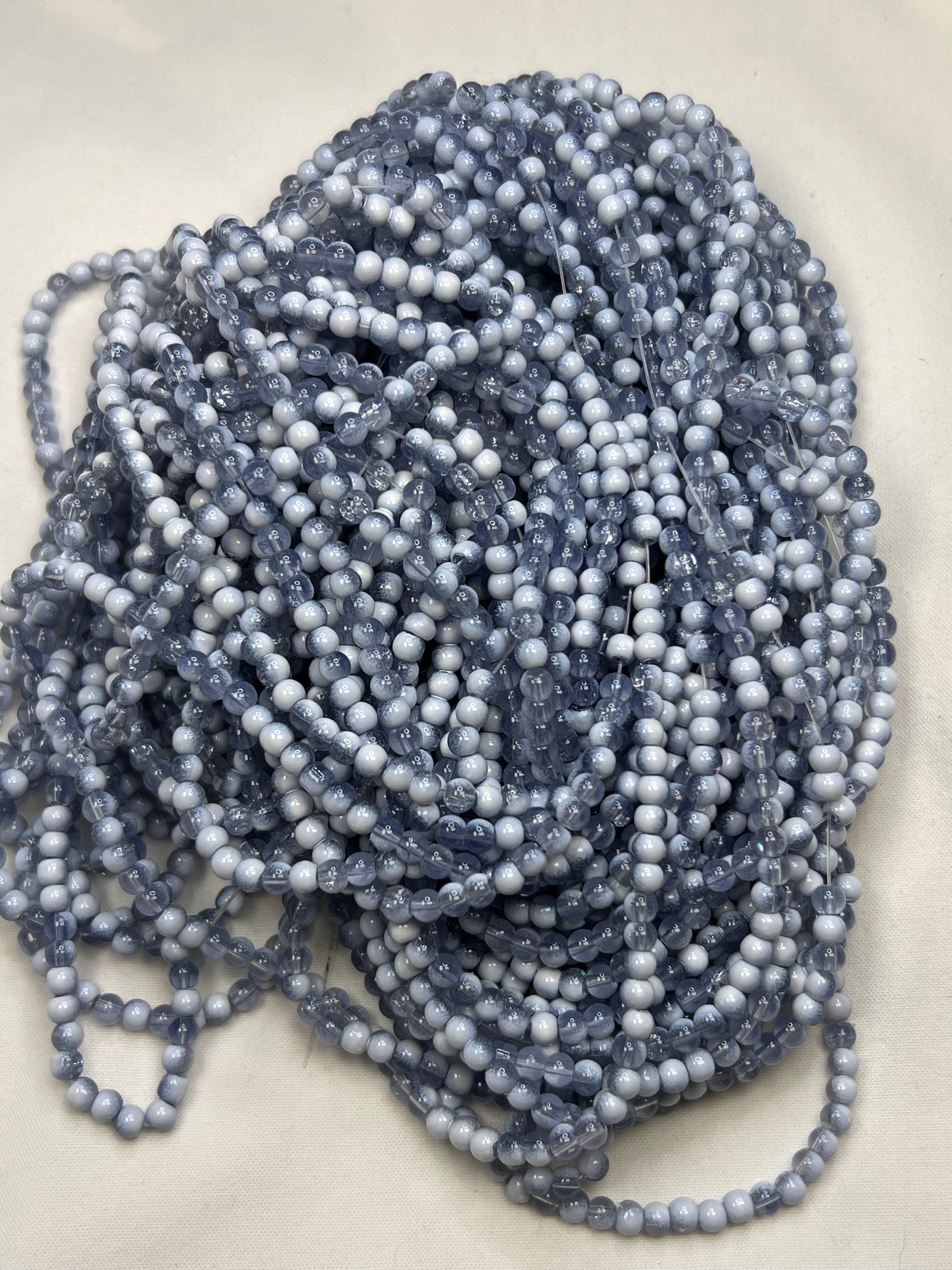 50 4.5mm Two-Tone Crackle Glass Beads Steel Blue & White