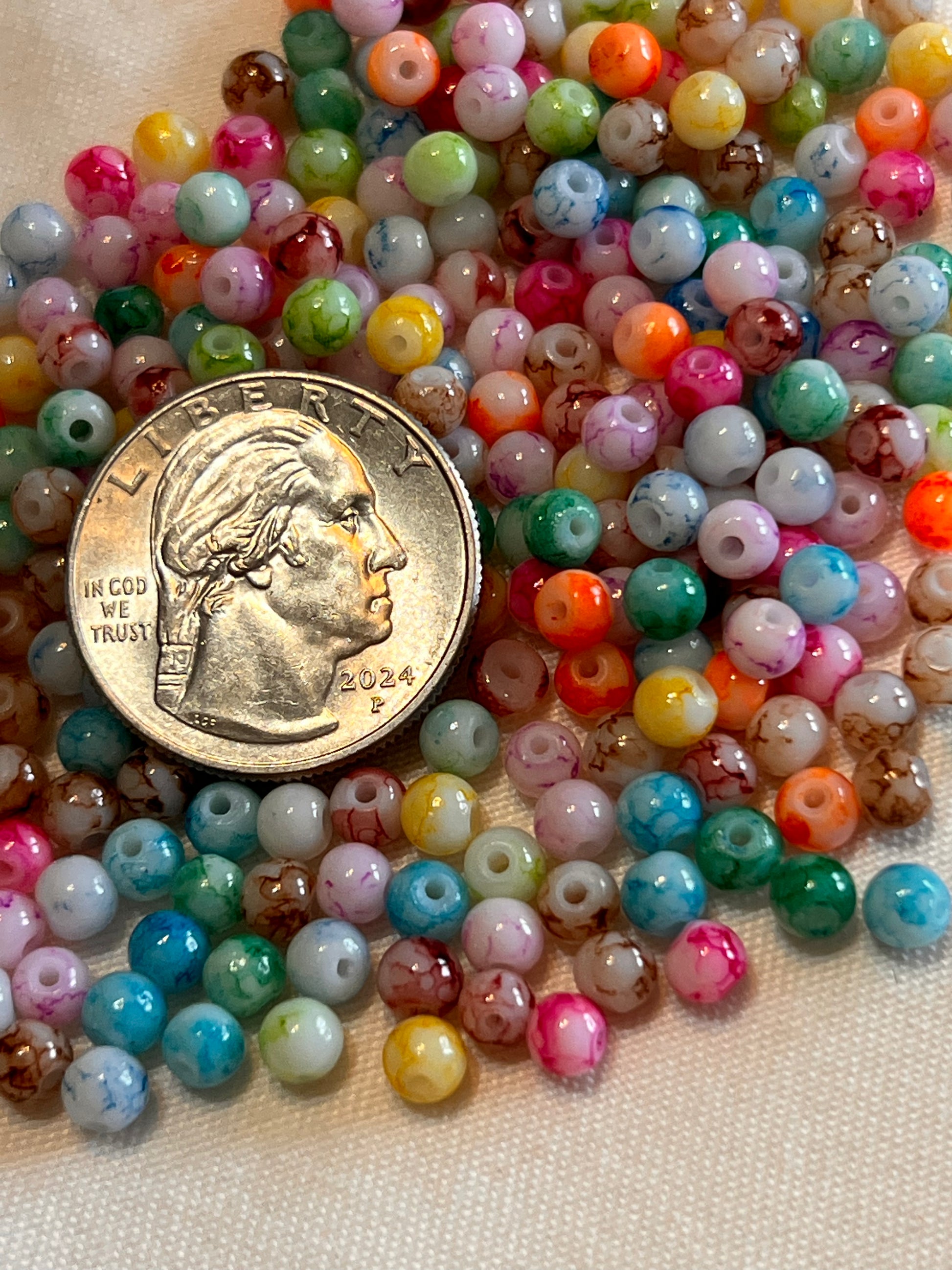 200 4mm Painted Swirl Glass Beads Mixed Colors