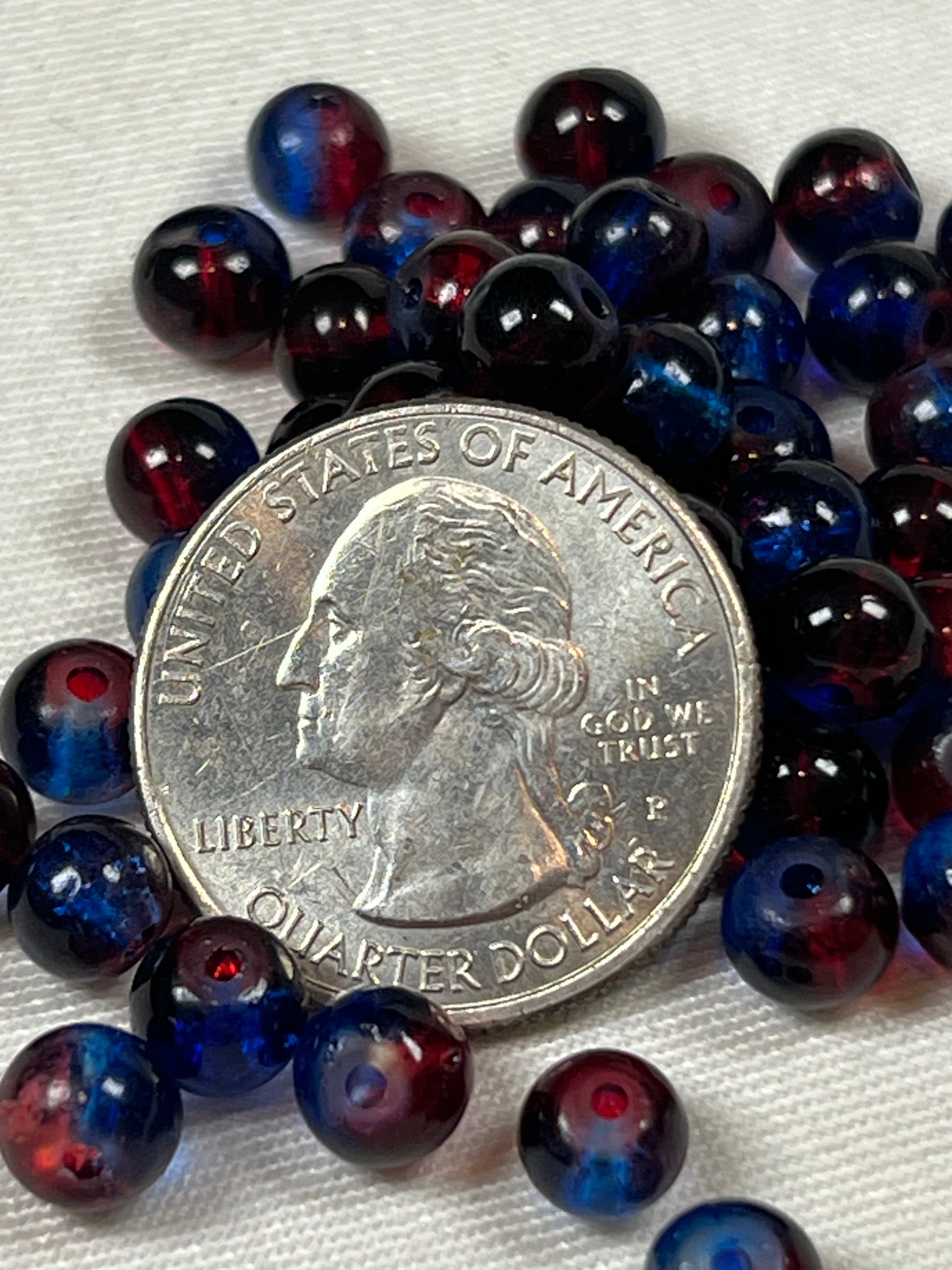 75 6mm Two-Tone Crackle Glass Beads Americana