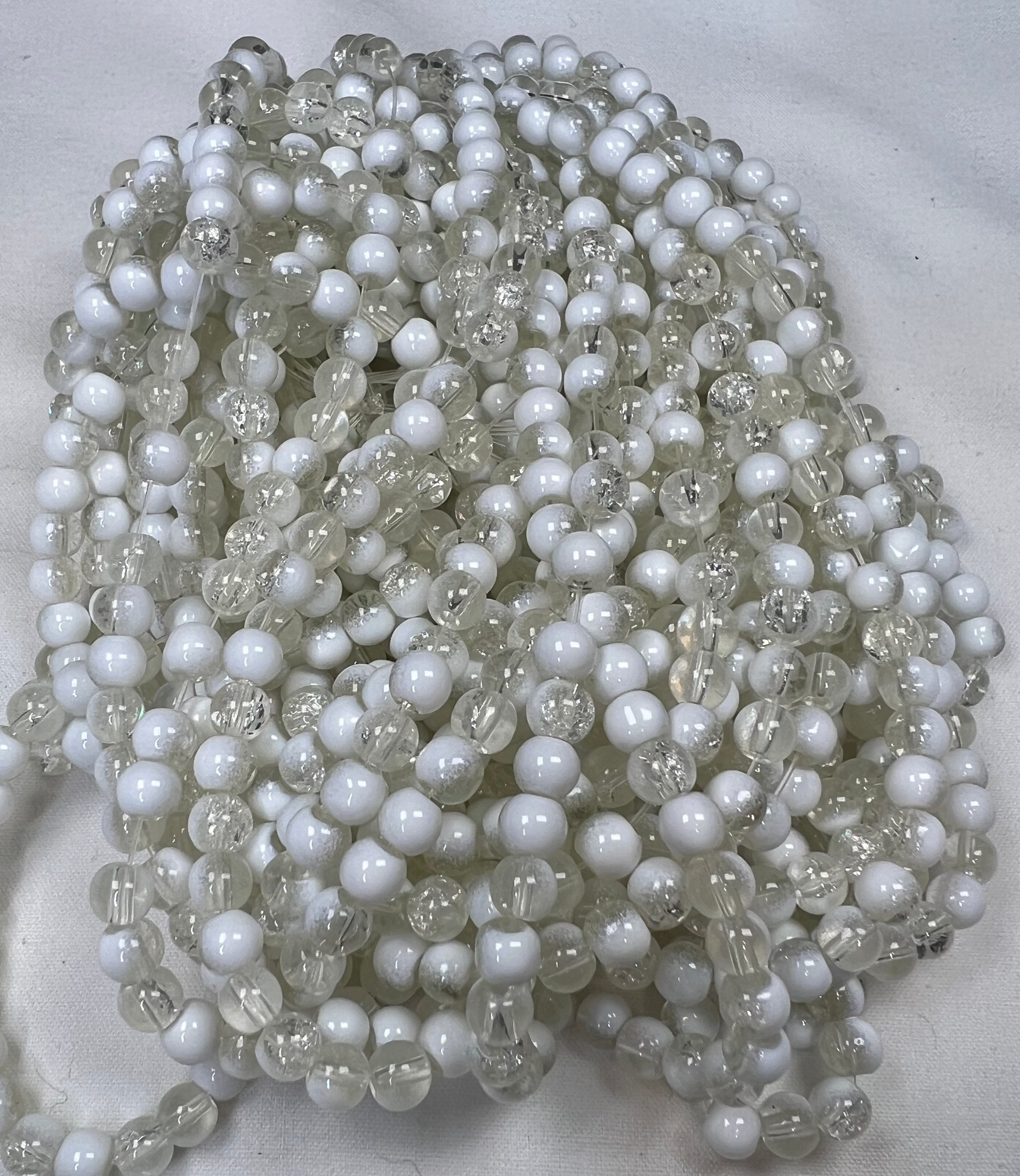 75 6mm Two-Tone Crackle Glass Beads Clear & White