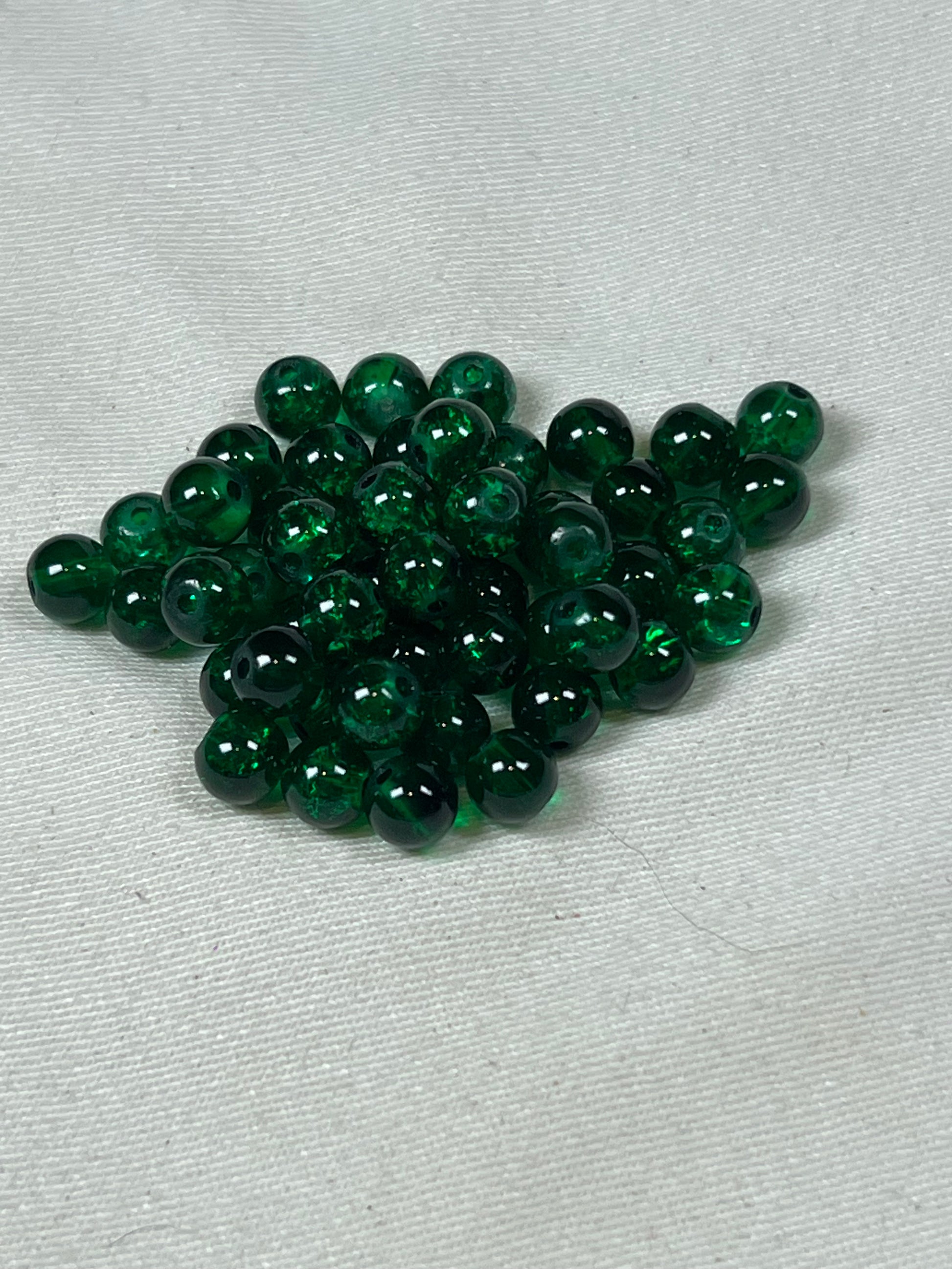 75 6mm Crackle Glass Beads Dark Green