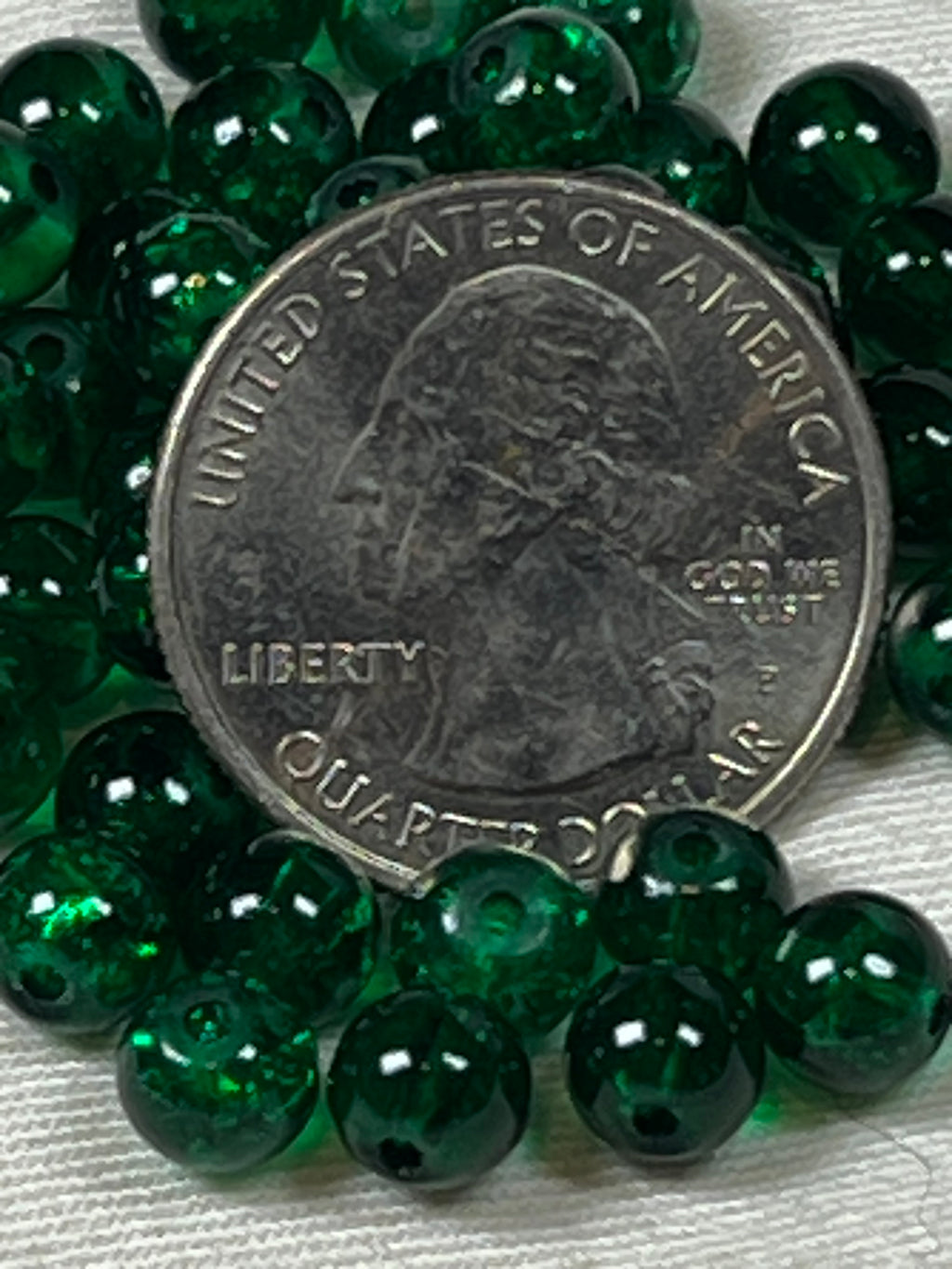 75 6mm Crackle Glass Beads Dark Green