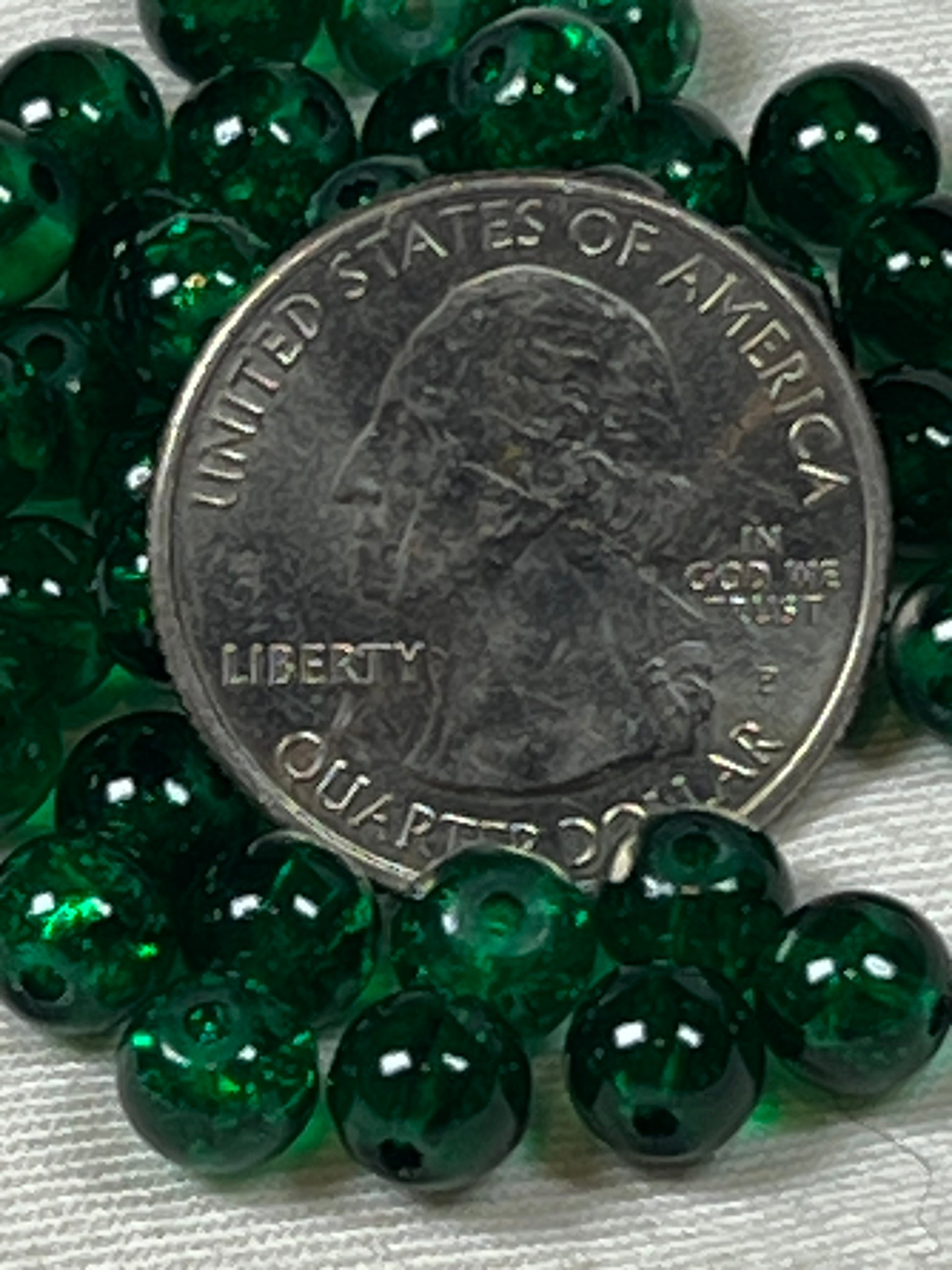 75 6mm Crackle Glass Beads Dark Green