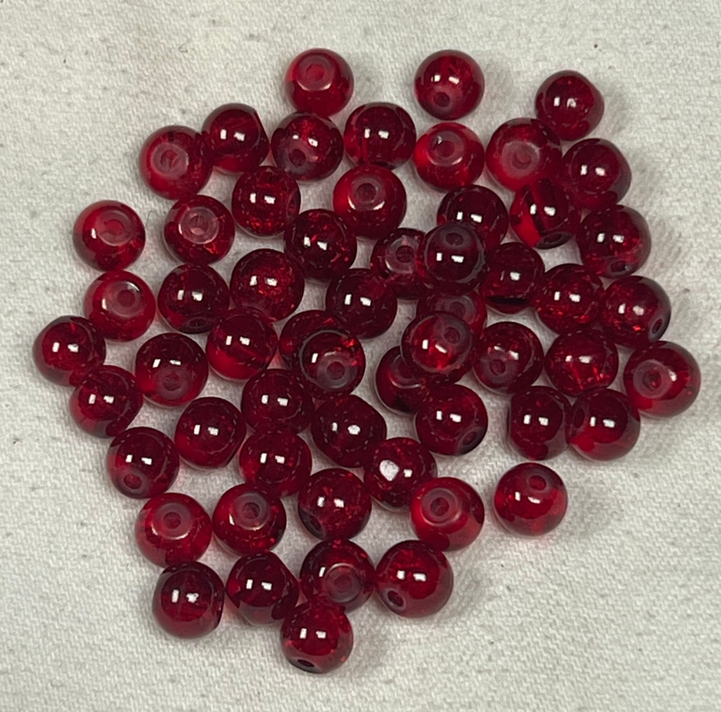 75 6mm Crackle Glass Beads Dark Red