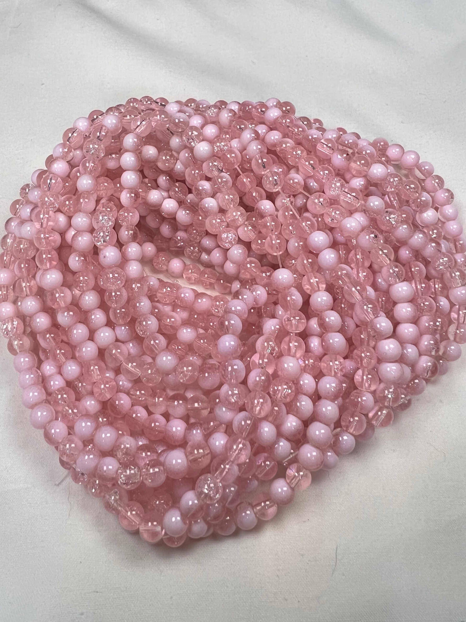 75 6mm Two-Tone Crackle Glass Beads Flamingo & White