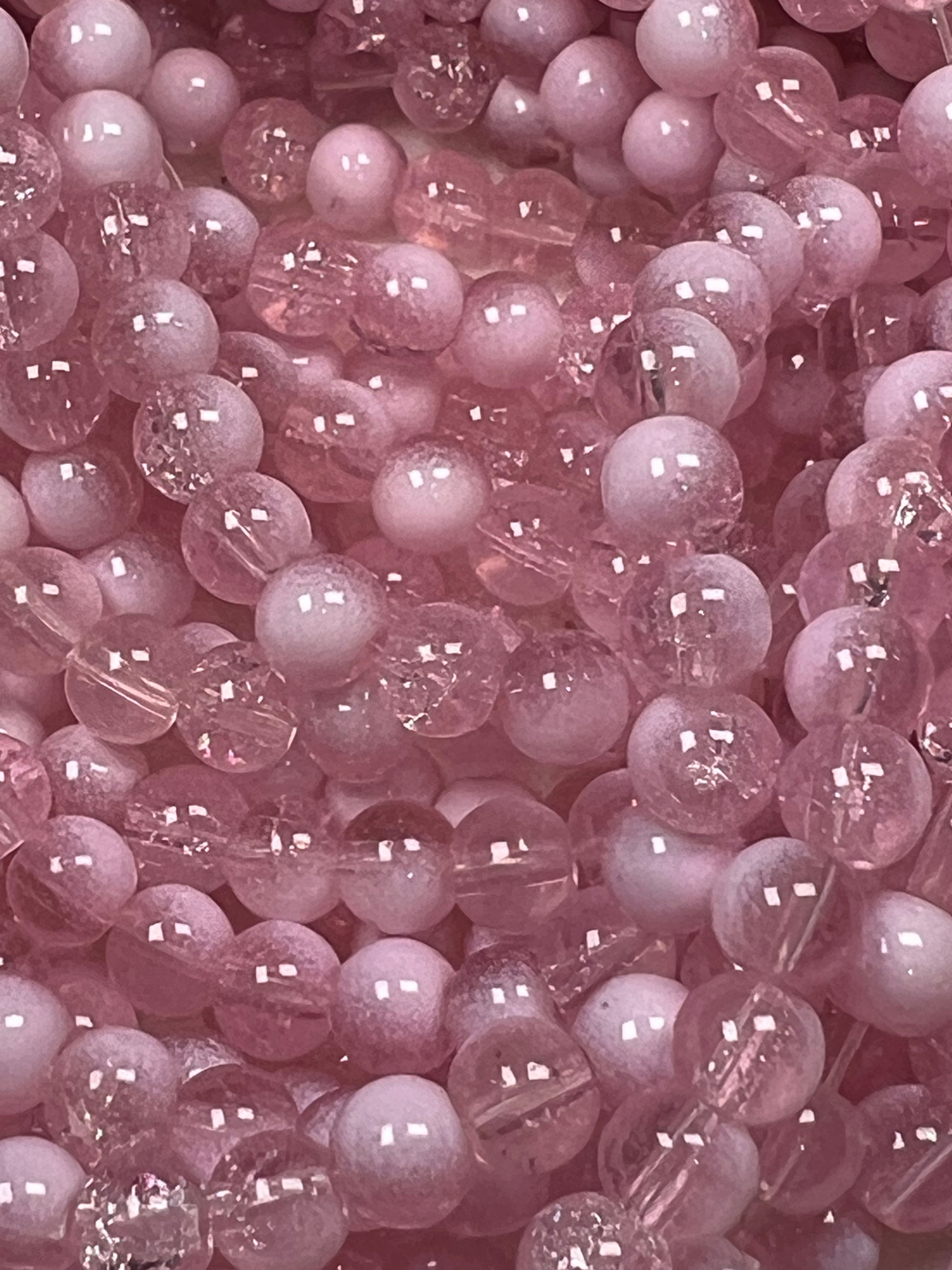 75 6mm Two-Tone Crackle Glass Beads Flamingo & White