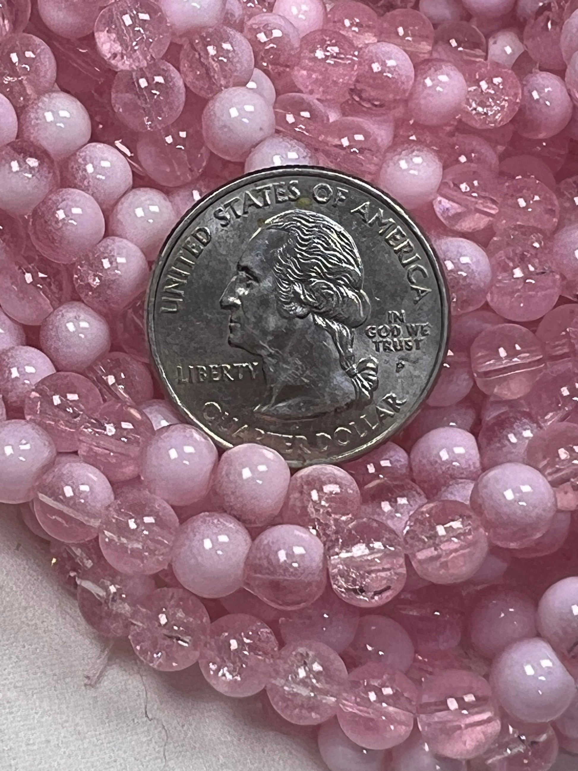 75 6mm Two-Tone Crackle Glass Beads Flamingo & White