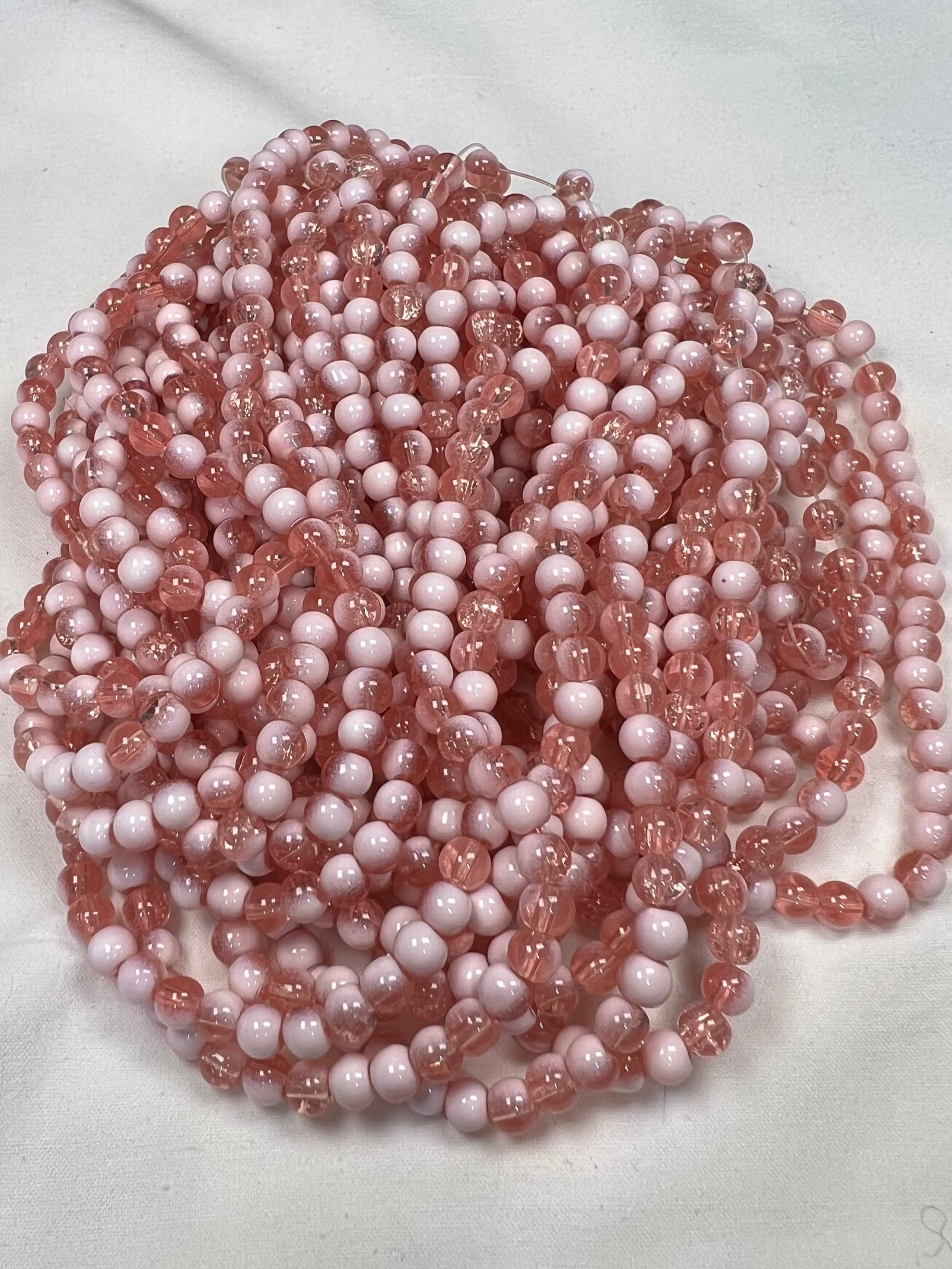 75 6mm Two-Tone Crackle Glass Beads Light Coral & White