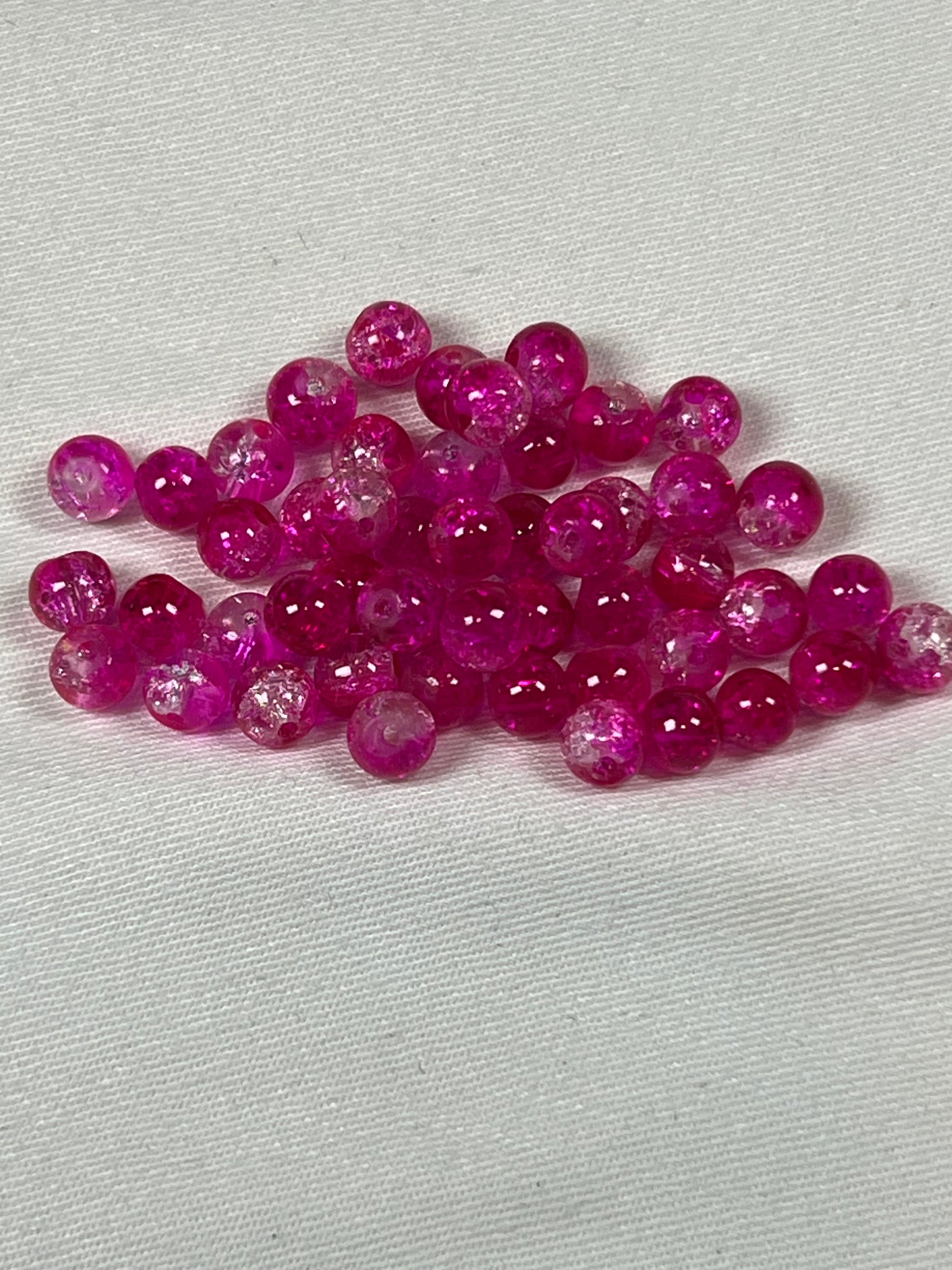 75 6mm Two-Tone Crackle Glass Beads Magenta
