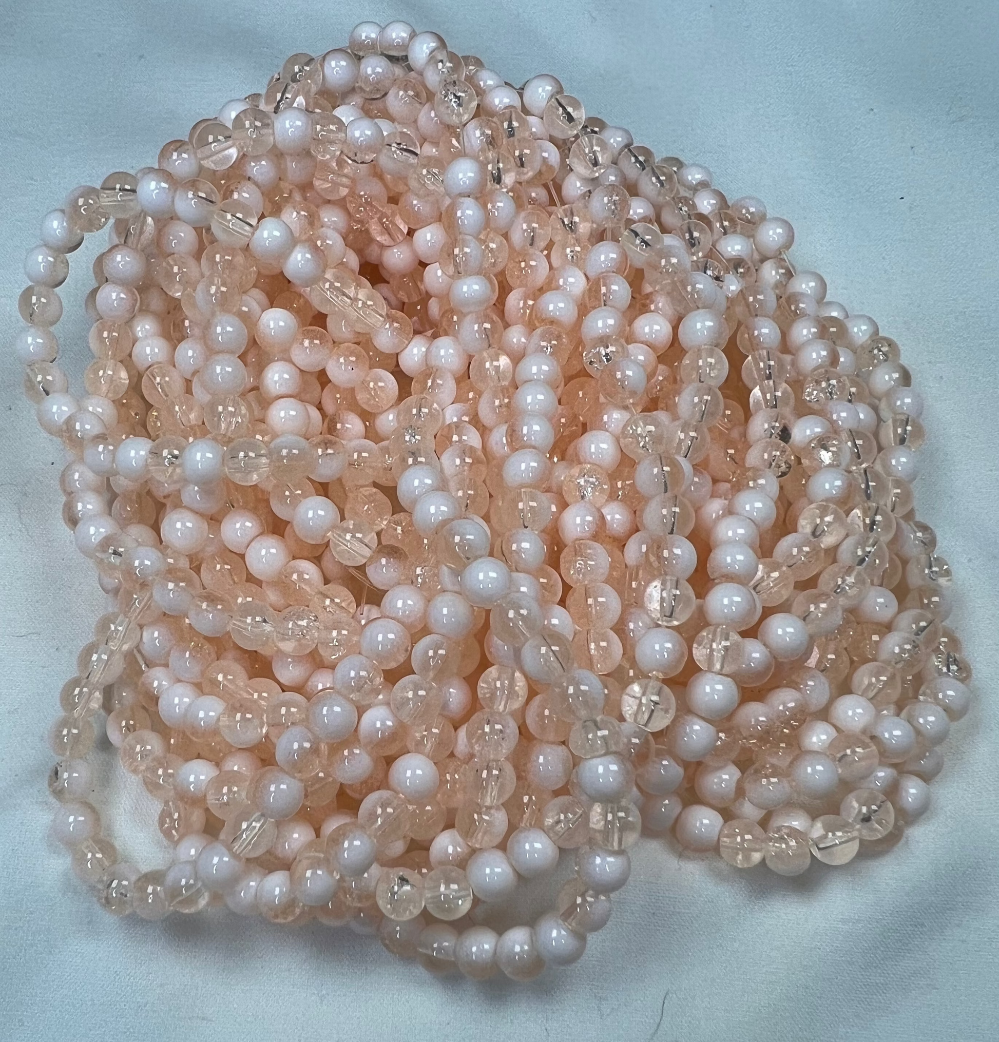 75 6mm Two-Tone Crackle Glass Beads Moccasin & White