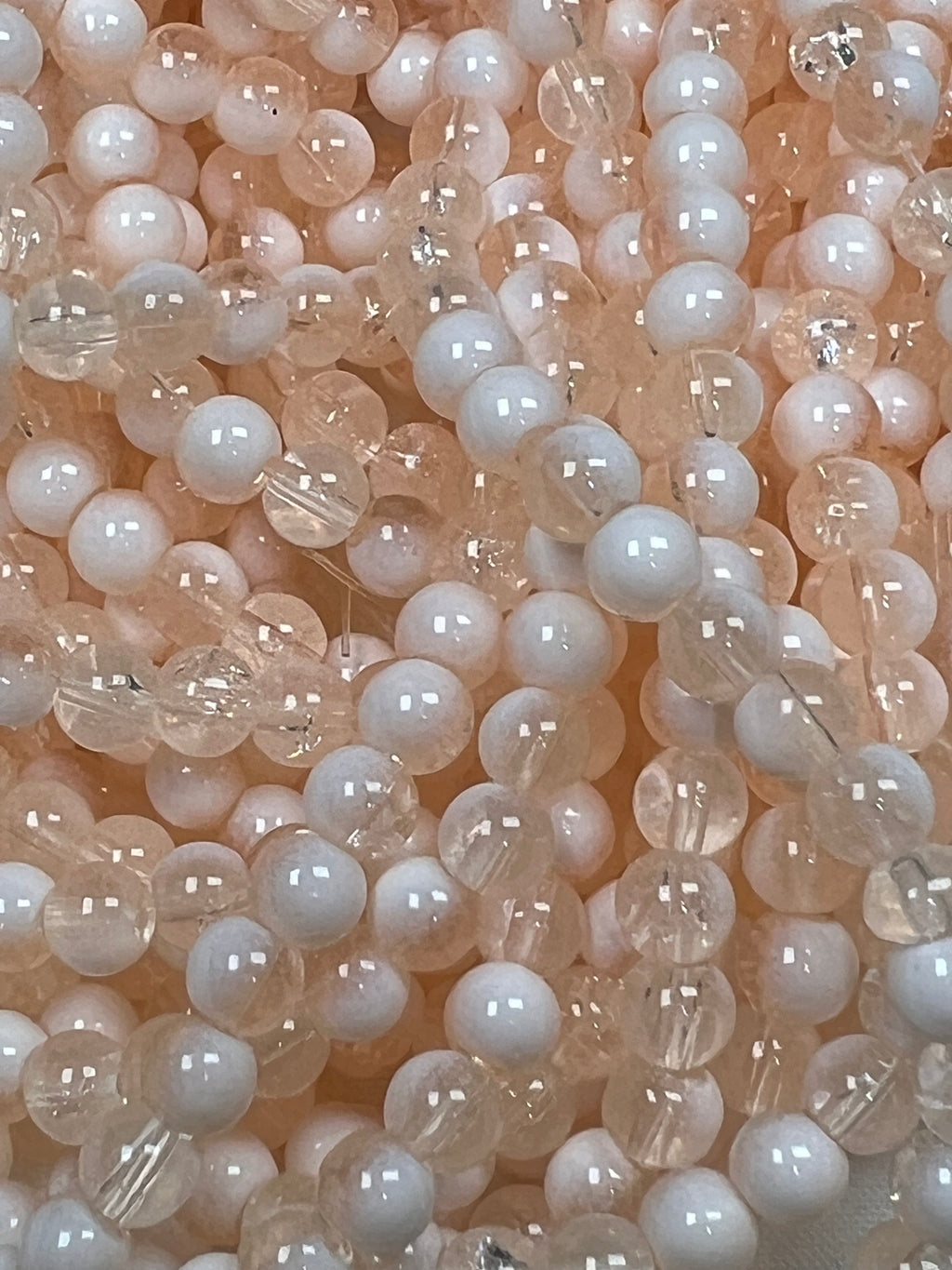75 6mm Two-Tone Crackle Glass Beads Moccasin & White