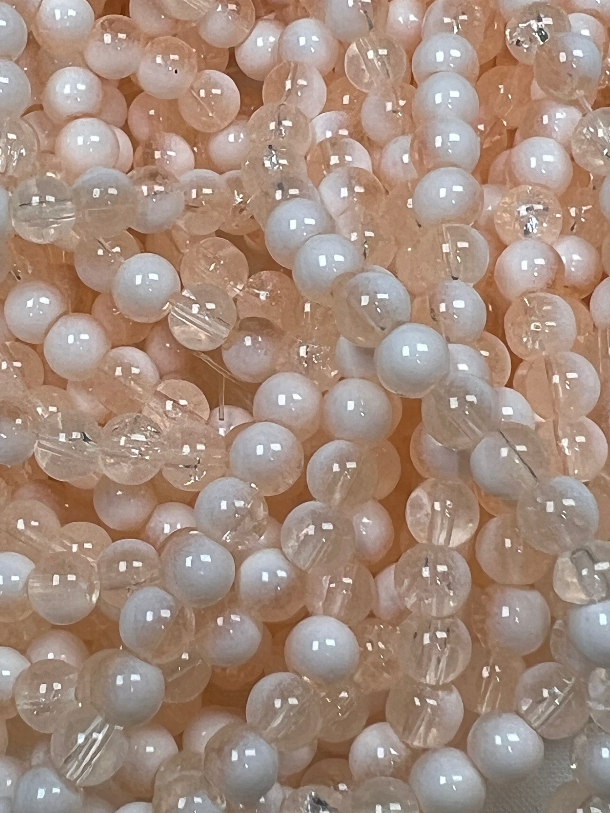 75 6mm Two-Tone Crackle Glass Beads Moccasin & White