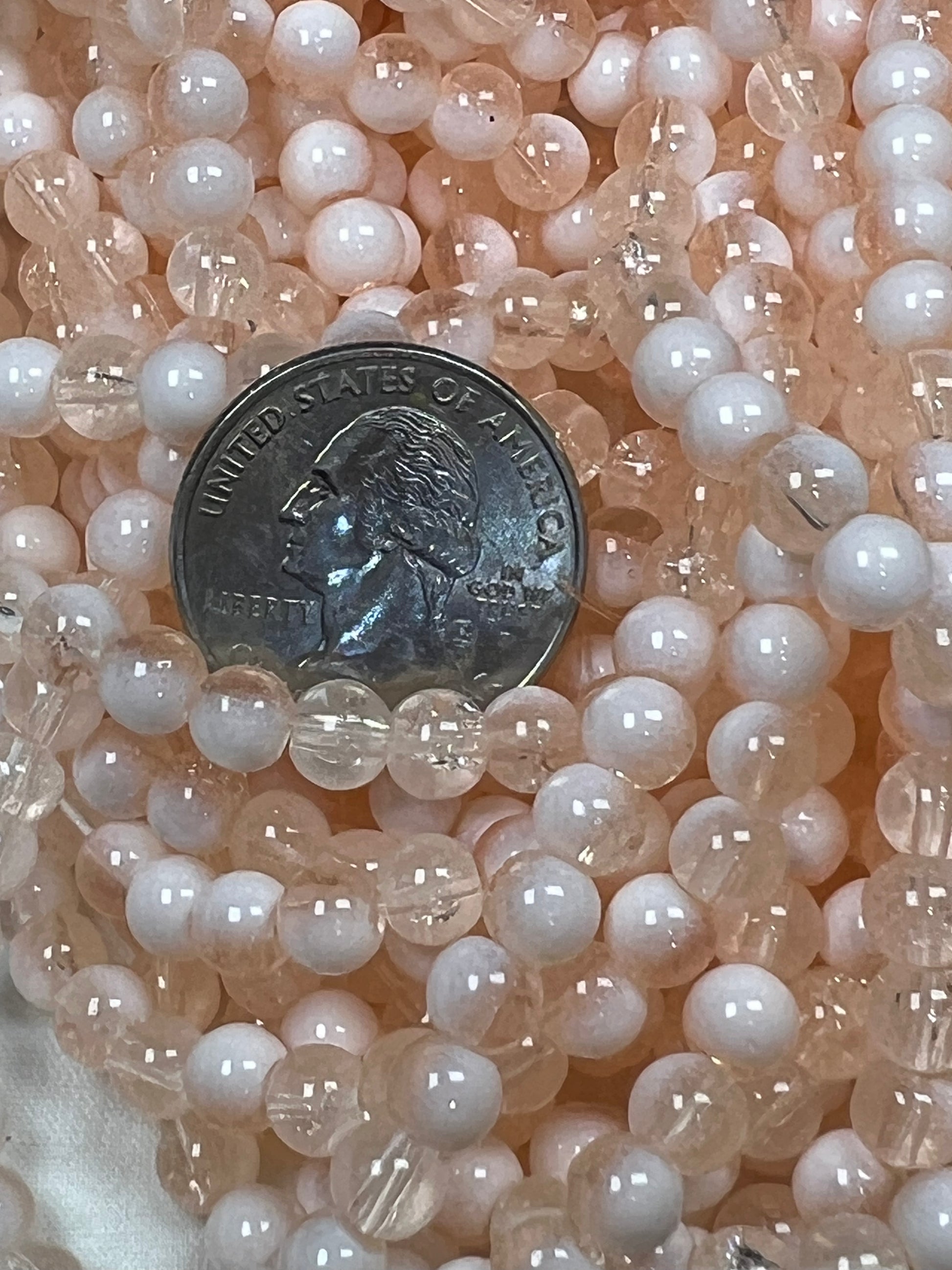 75 6mm Two-Tone Crackle Glass Beads Moccasin & White