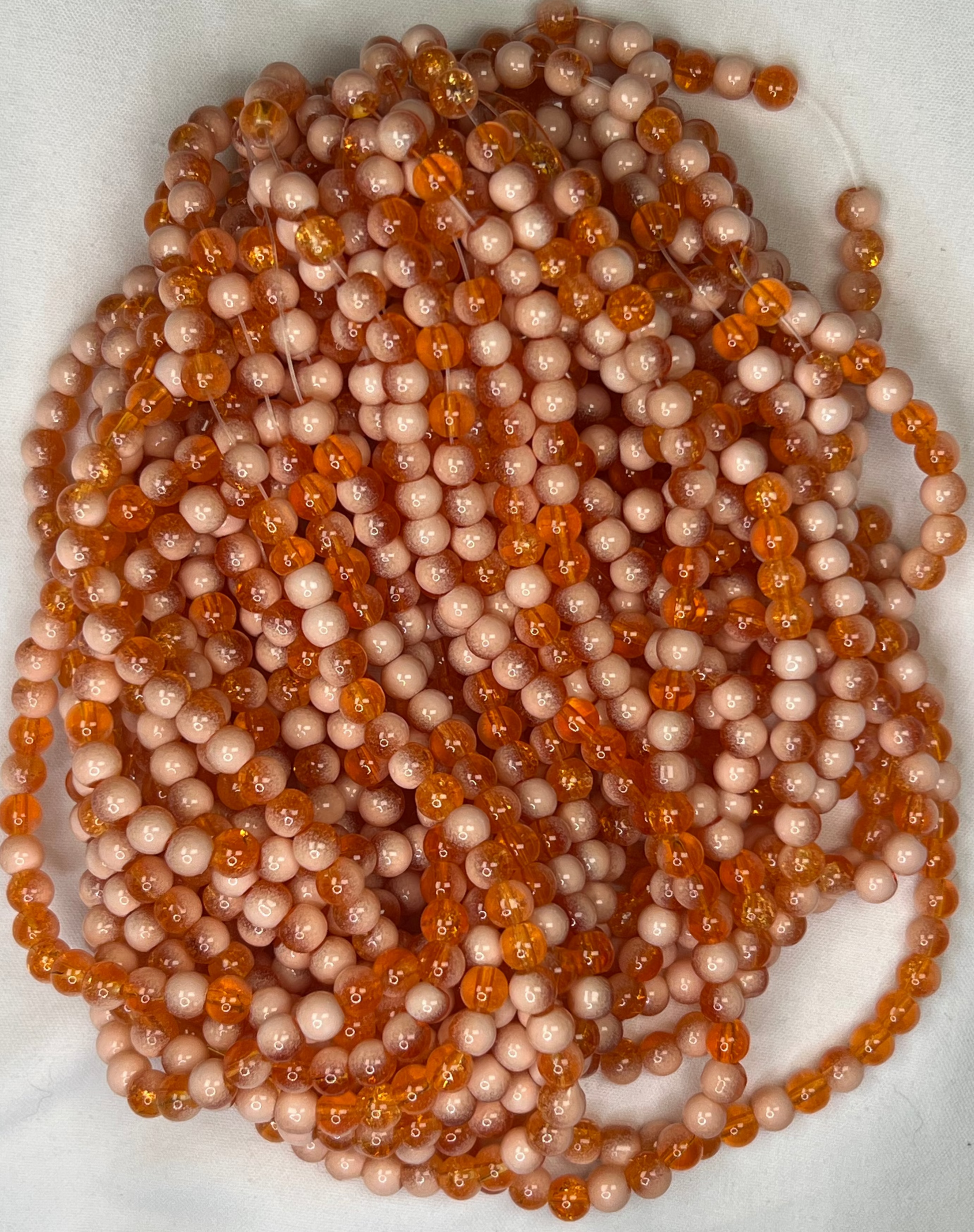 75 6mm Two-Tone Crackle Glass Beads Orange-Red