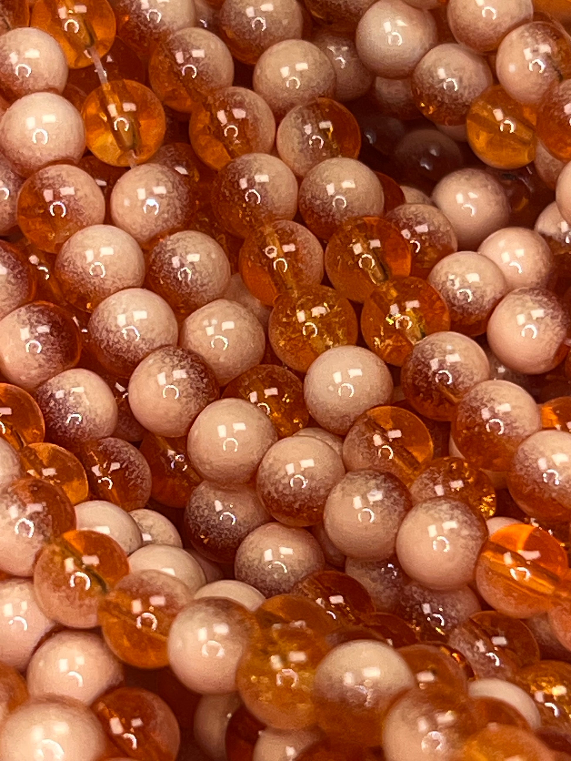 75 6mm Two-Tone Crackle Glass Beads Orange-Red