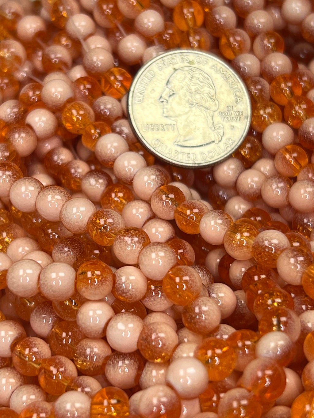 75 6mm Two-Tone Crackle Glass Beads Orange-Red