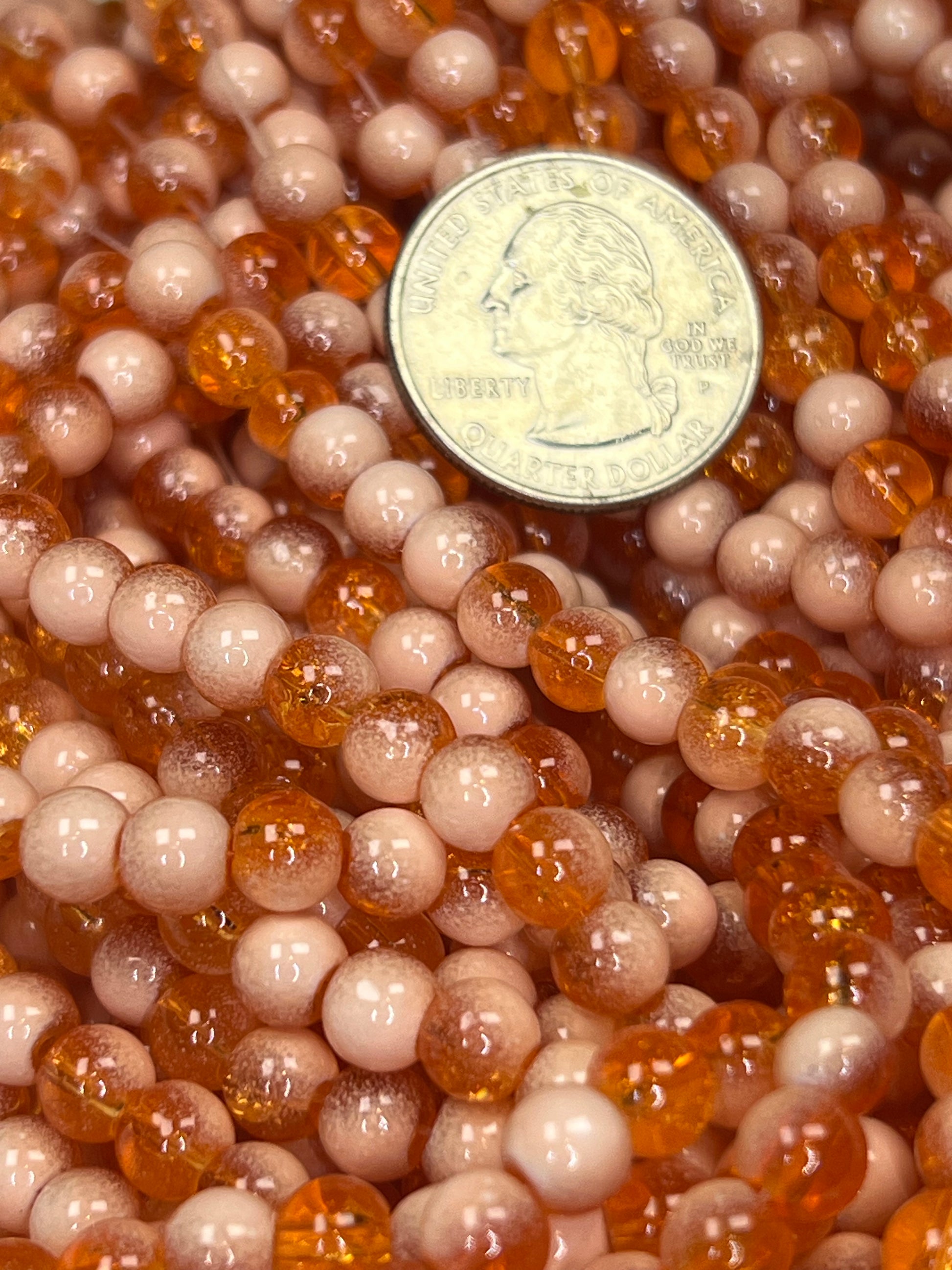 75 6mm Two-Tone Crackle Glass Beads Orange-Red