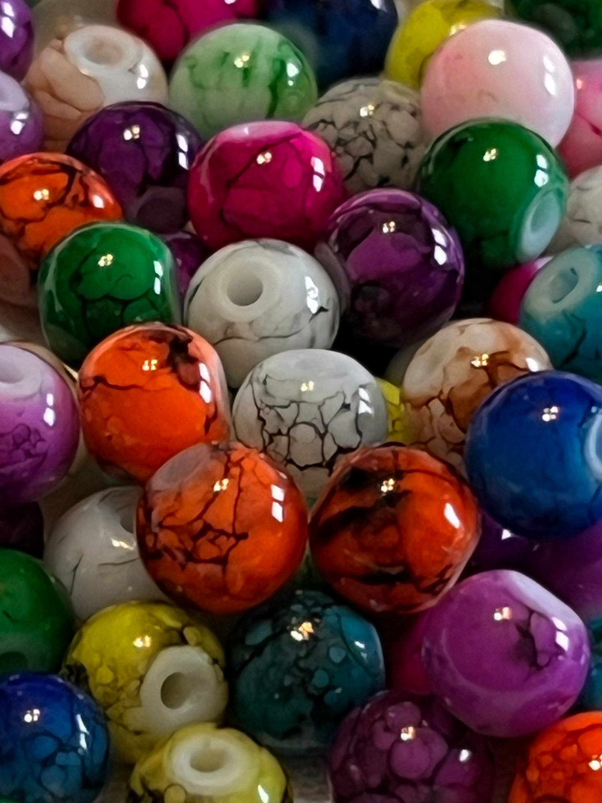 100 6mm Painted Swirl Glass Beads Darker Colors