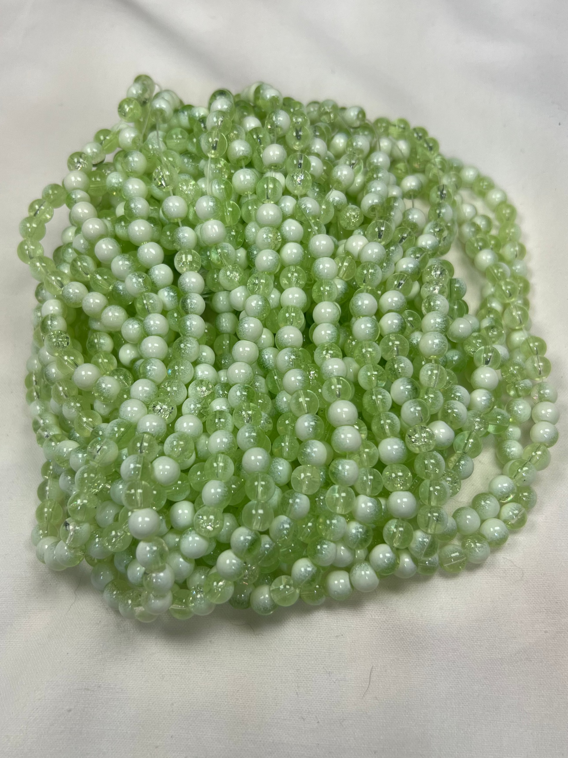 75 6mm Two-Tone Crackle Glass Beads Pale Green & White
