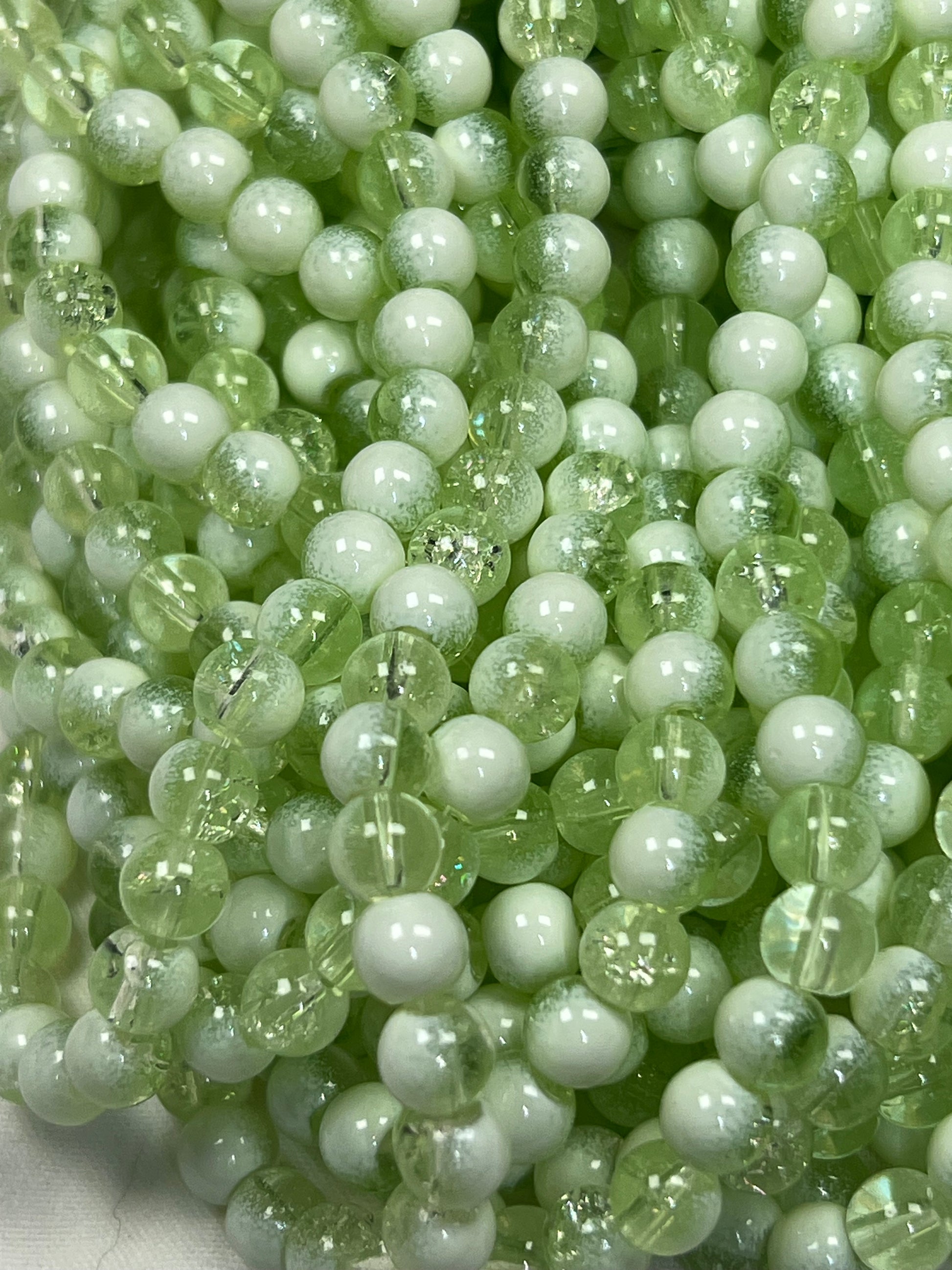 75 6mm Two-Tone Crackle Glass Beads Pale Green & White