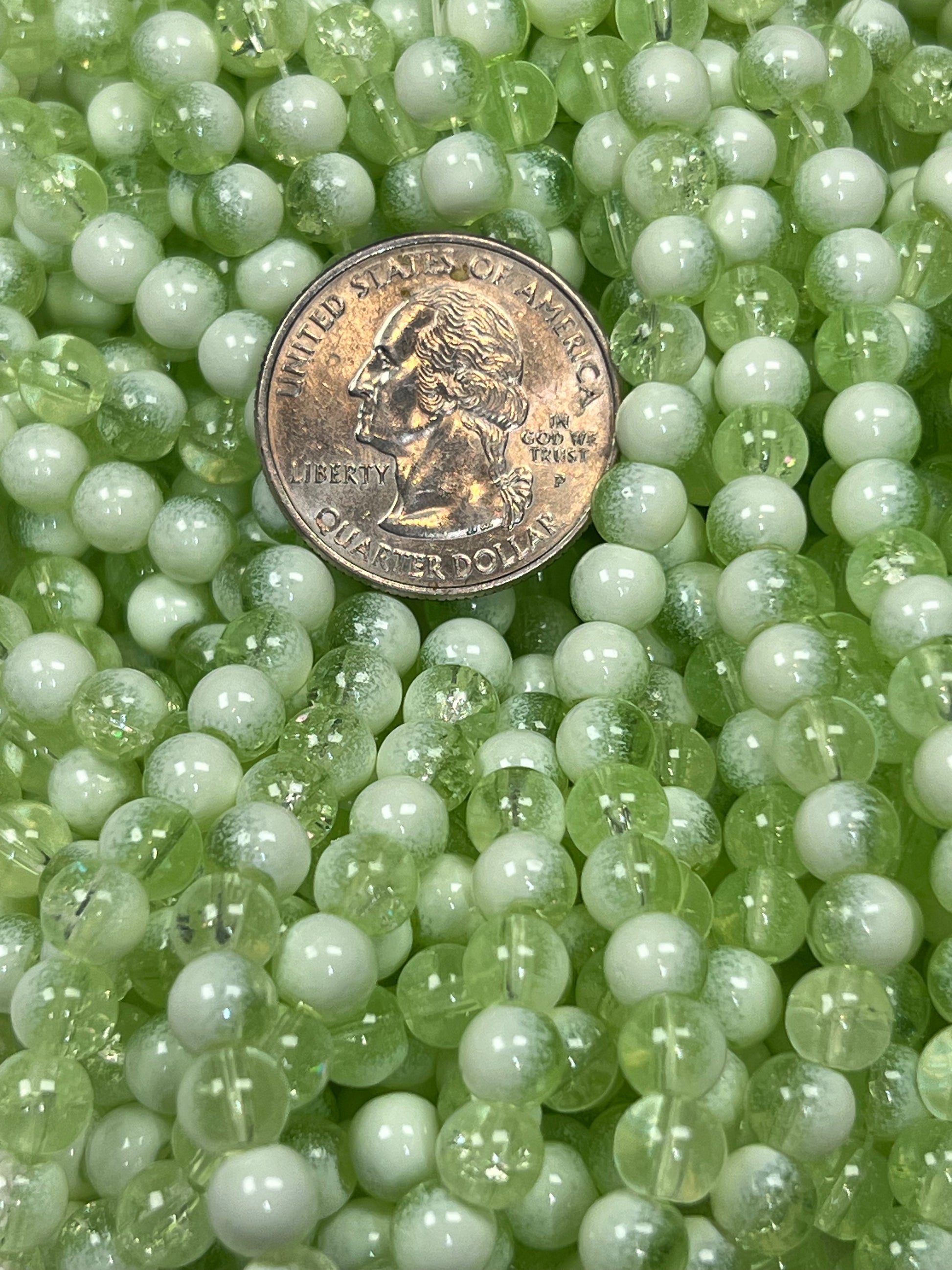 75 6mm Two-Tone Crackle Glass Beads Pale Green & White