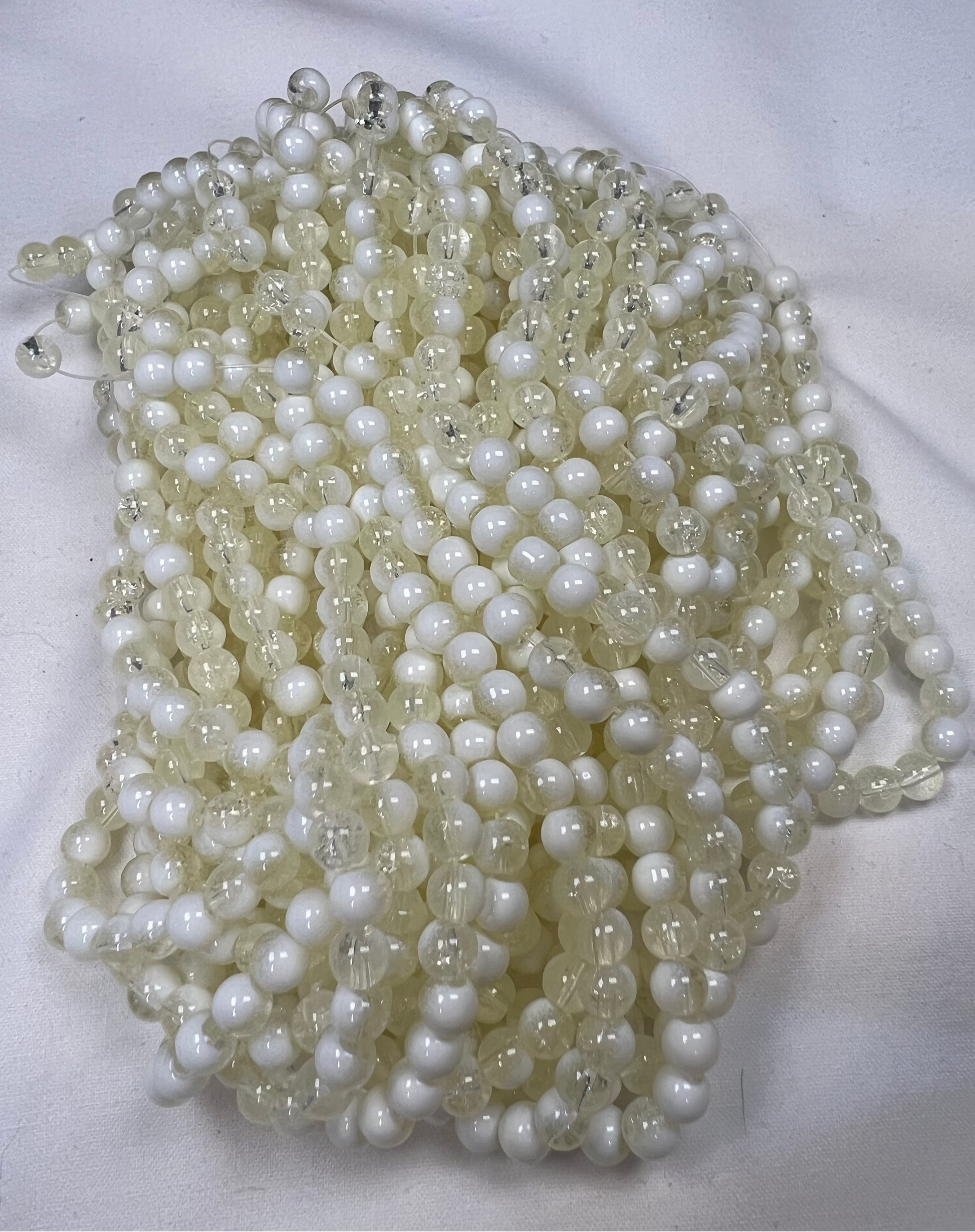 75 6mm Two-Tone Crackle Glass Beads Papaya Whip & White