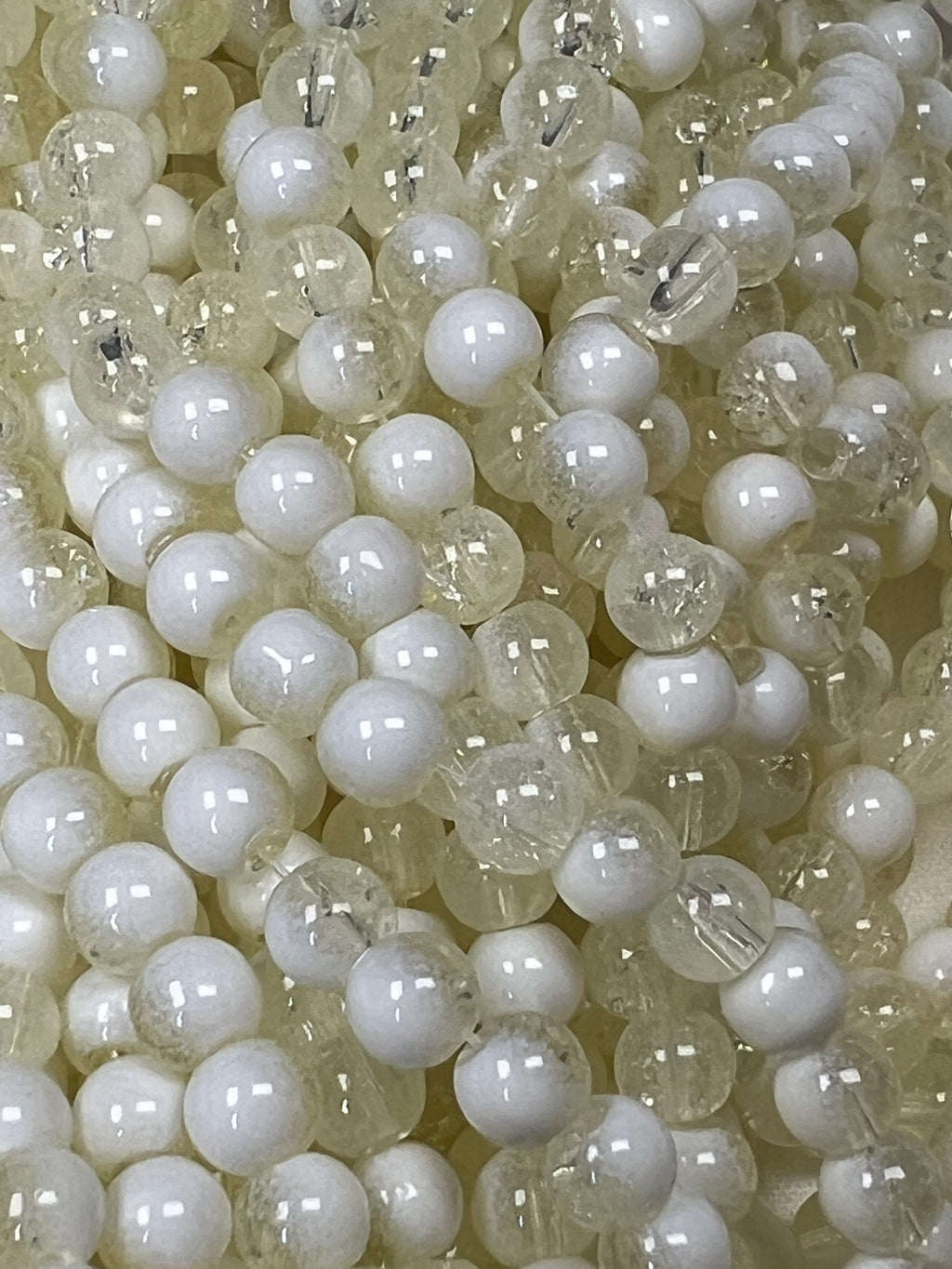 75 6mm Two-Tone Crackle Glass Beads Papaya Whip & White