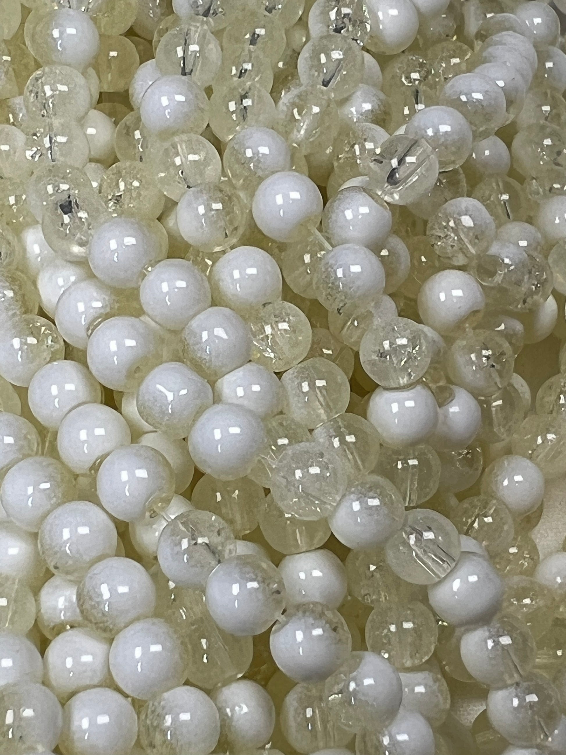 75 6mm Two-Tone Crackle Glass Beads Papaya Whip & White