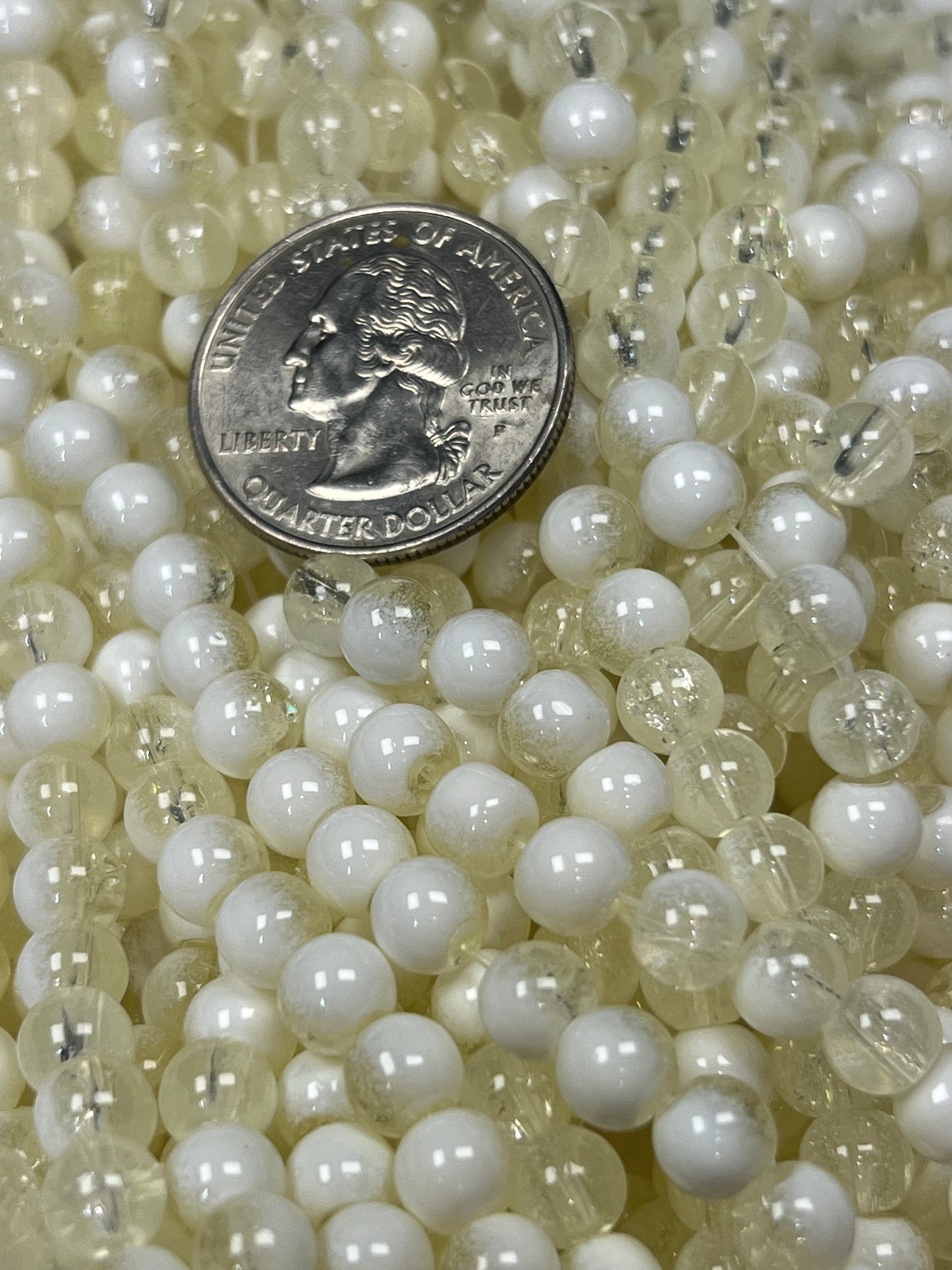 75 6mm Two-Tone Crackle Glass Beads Papaya Whip & White