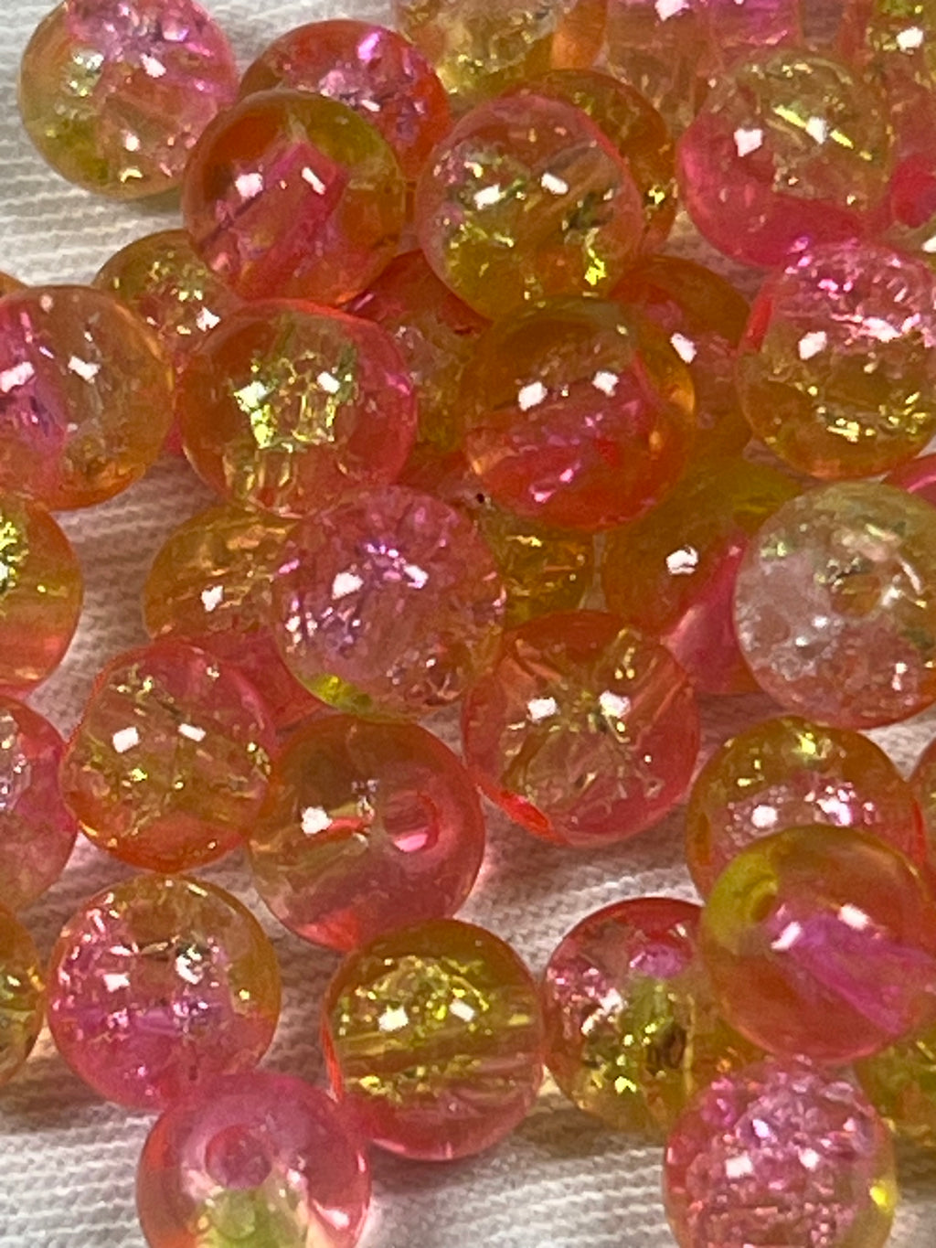 75 6mm Two-Tone Crackle Glass Beads Pink Lemonade